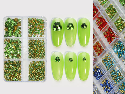 600pcs Pointed Back Rhinestones Nail Decals/ Multi Colors Culet Diamond Crystal Gemstones/ Piled Rhinestones Blingbling Gold back Diamonds