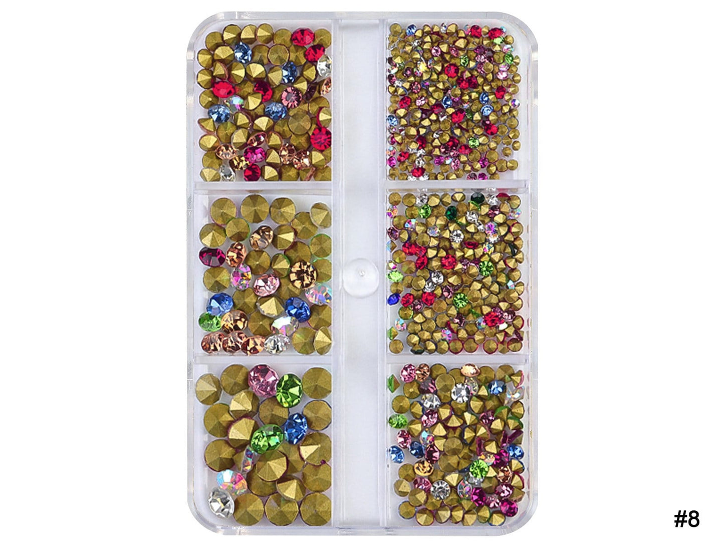 600pcs Pointed Back Rhinestones Nail Decals/ Multi Colors Culet Diamond Crystal Gemstones/ Piled Rhinestones Blingbling Gold back Diamonds