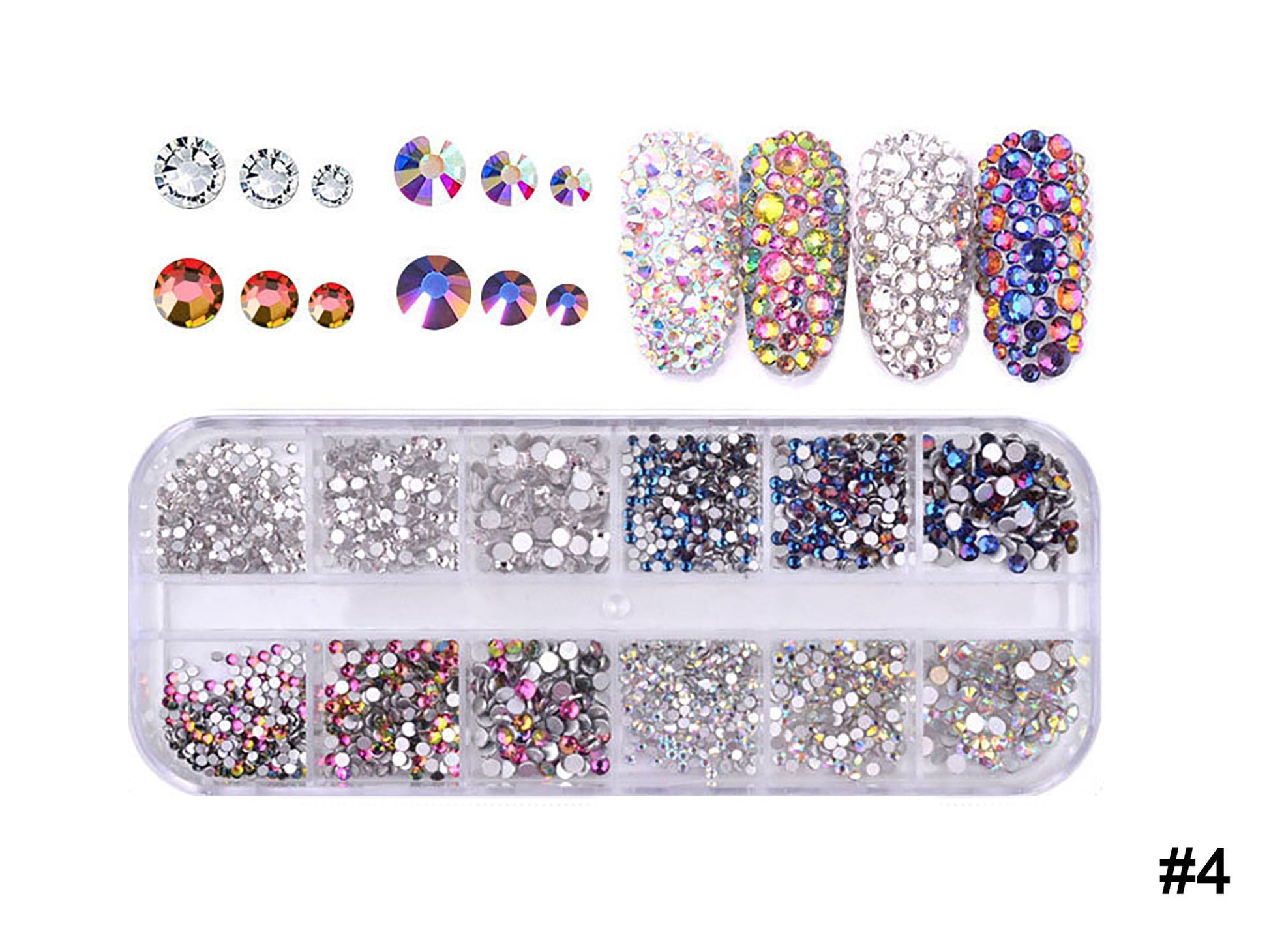 12 grids Rhinestones for Nails Art Decorations / Flat Back Mixed multi colored AB Crystal nail art Decal/ 3D Gemstones Crafts & Manicure