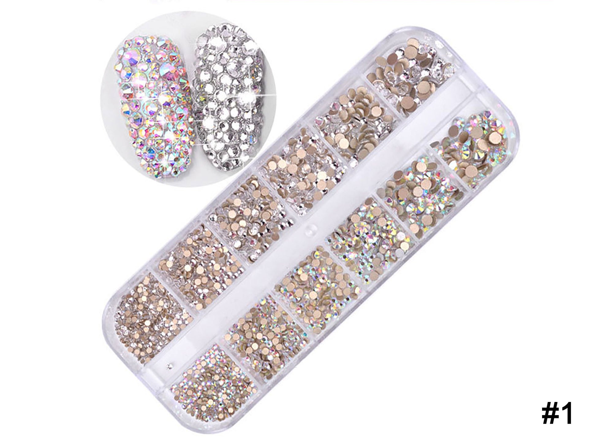 12 grids Rhinestones for Nails Art Decorations / Flat Back Mixed multi colored AB Crystal nail art Decal/ 3D Gemstones Crafts & Manicure
