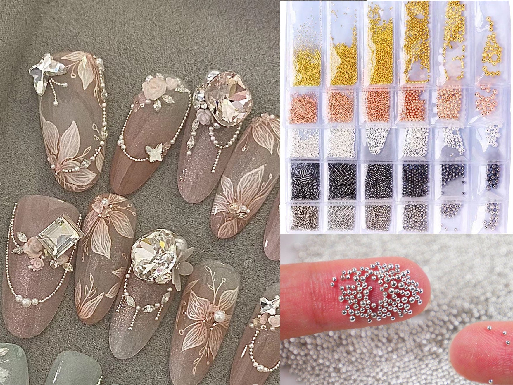 6 Steel Studs Mini Metal Caviar Nails Beads Balls/ Silver Gold nail micro-beads/ Nail Line art Dotting Design Metallic Bead