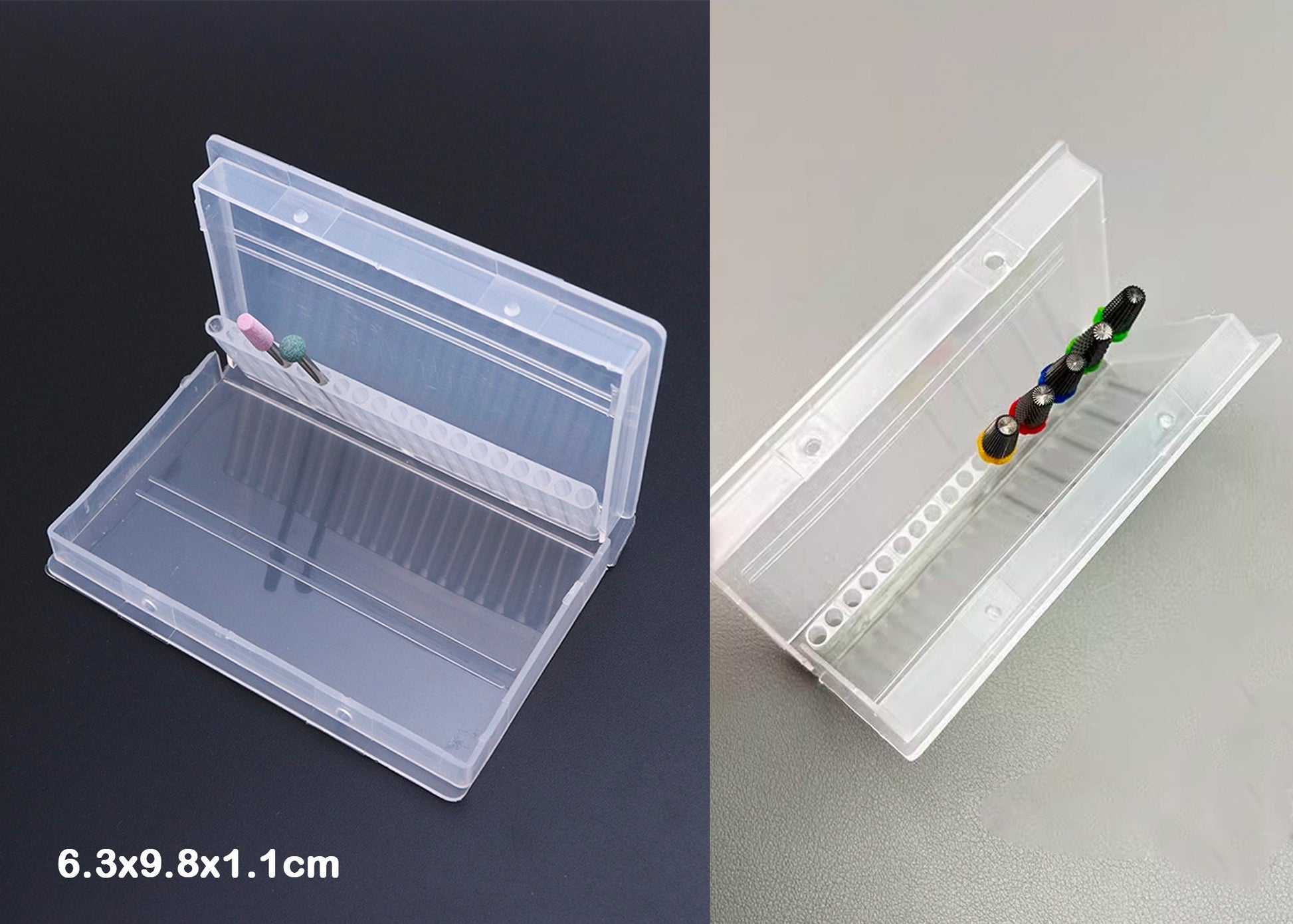 20 Holes Nail Drill Bits Container/ Plastic Display Stand Box Nail Grinding Head Holder Organizer Storage Manicure Pedicure Supply