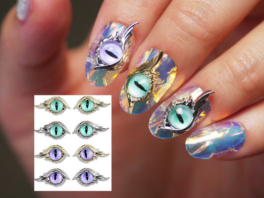 2pcs Cat Eyes Devil Nail Studs/ Vintage Evil Eye Nail Art Metallic Charms 3D Decal Nails Supply/ Horror Punk Nail Theme Manicure Supply