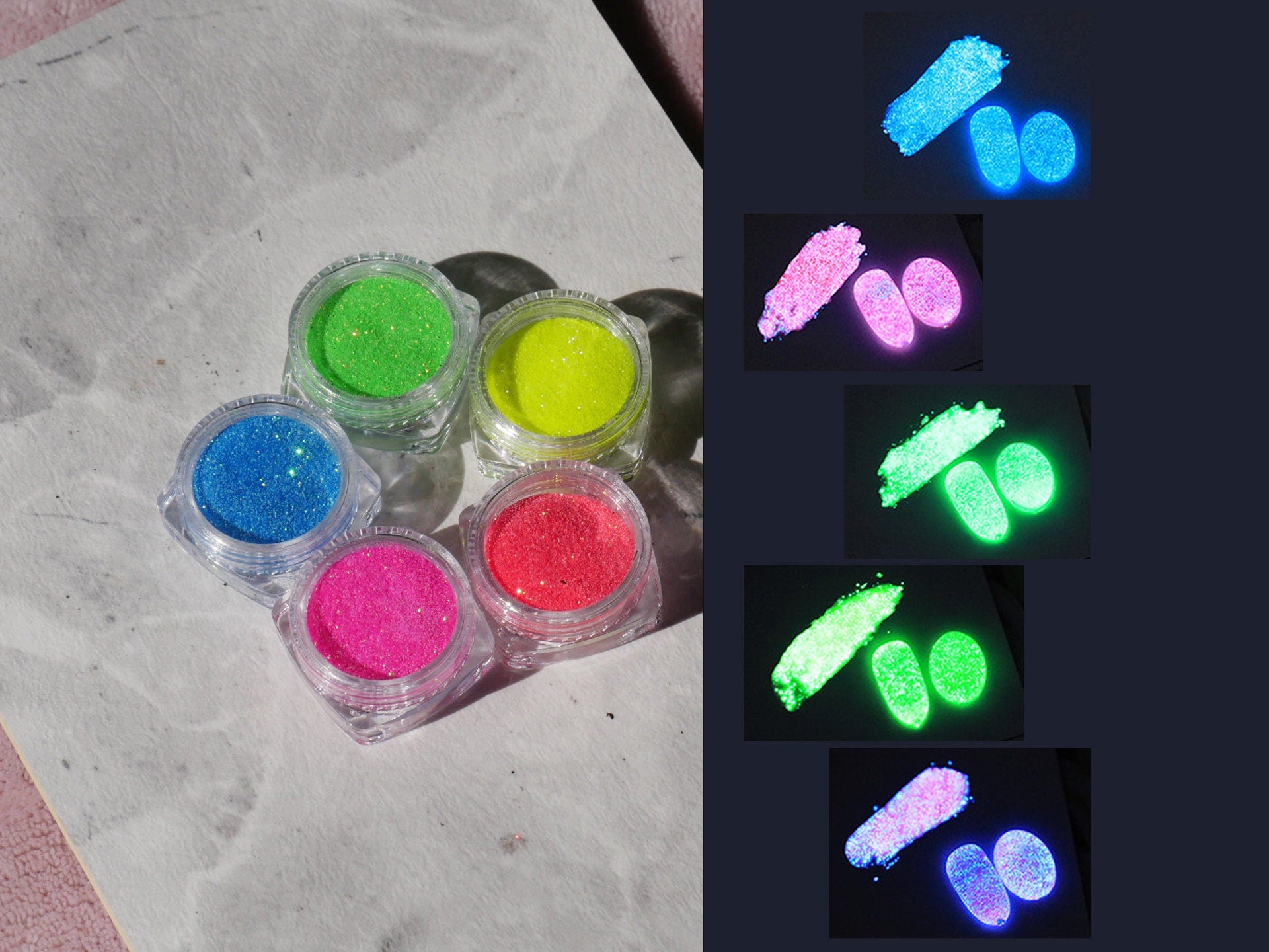 Neon Glow in Dark Sparkle Glitter/ Noctilucent Nail Powder Fluorescent Luminescent Nail Art Pigment/ Glowing Nail Art Glitters Powder