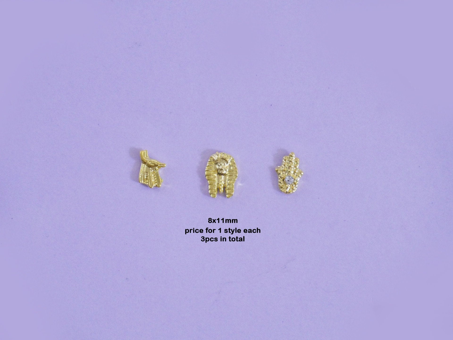 3pcs Gold Egypt Pharaoh Nail Decal/ Mystical Egyptian Anubis Hamsa Charms Nail Supply