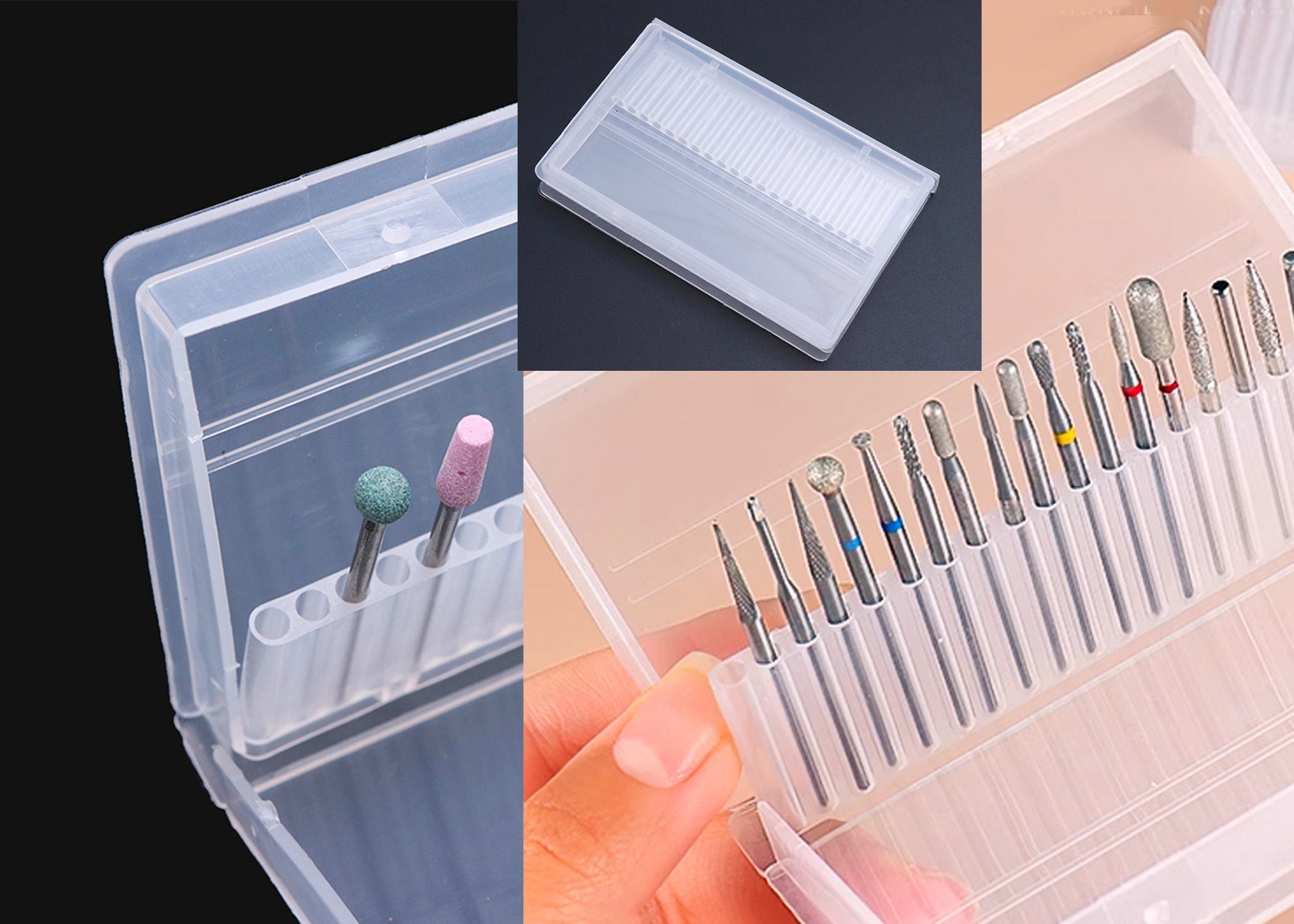 20 Holes Nail Drill Bits Container/ Plastic Display Stand Box Nail Grinding Head Holder Organizer Storage Manicure Pedicure Supply