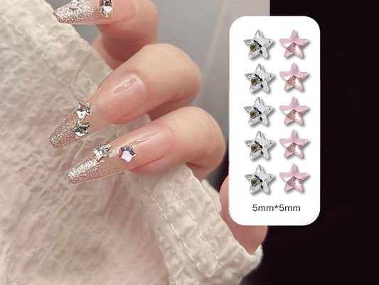 5pcs Premium Quality Star Shaped Gemstone/ Five pointed Stars Glass Nail Gemstones/ Super Shine 5mm Mini Manicure Nail UV Gel Nails Jewelry