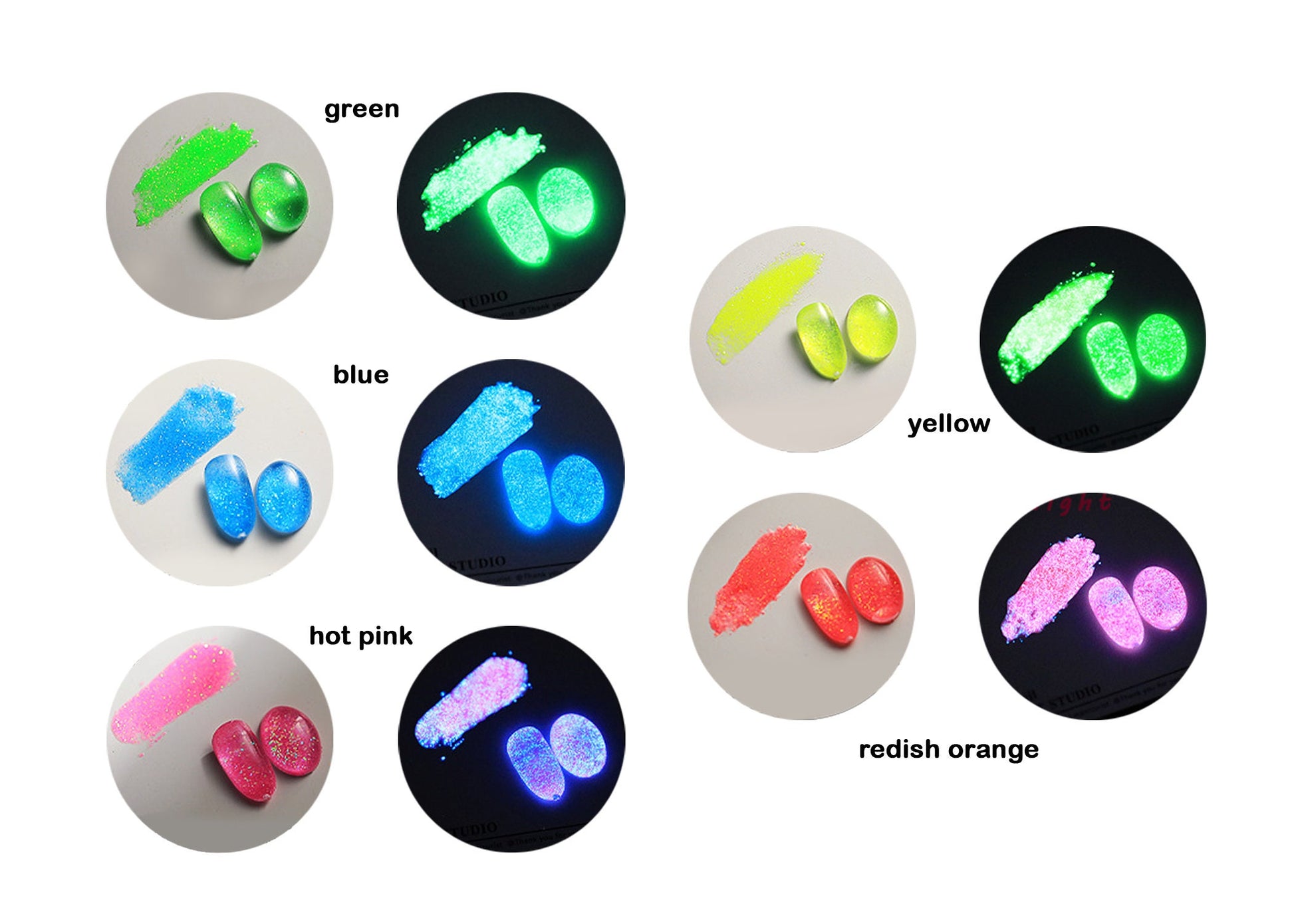 Neon Glow in Dark Sparkle Glitter/ Noctilucent Nail Powder Fluorescent Luminescent Nail Art Pigment/ Glowing Nail Art Glitters Powder