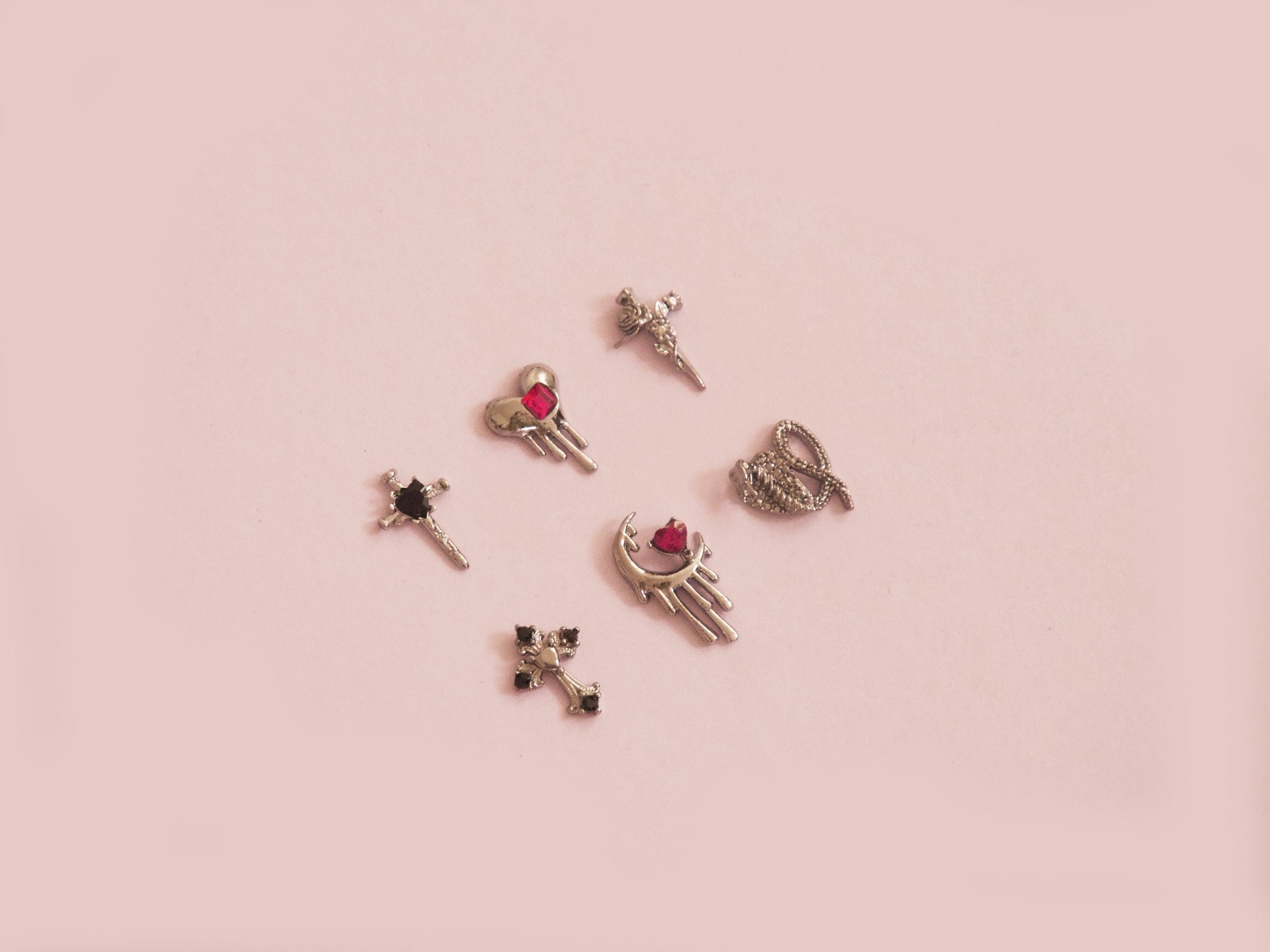 Black Zircon Heart Cross Snake Nail Decals/ Halloween Bloody Spooky Darkness 3D Punk Nails Jewelry Charms