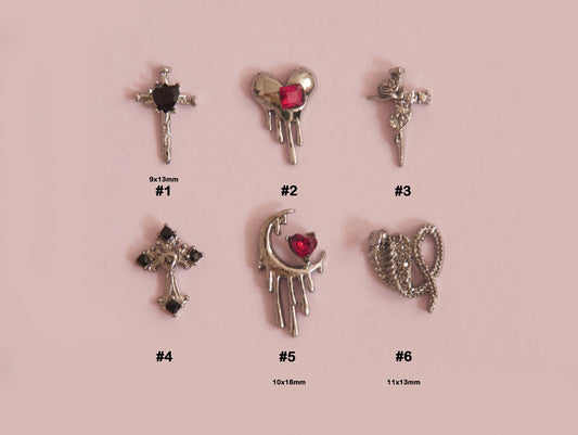 Black Zircon Heart Cross Snake Nail Decals/ Halloween Bloody Spooky Darkness 3D Punk Nails Jewelry Charms