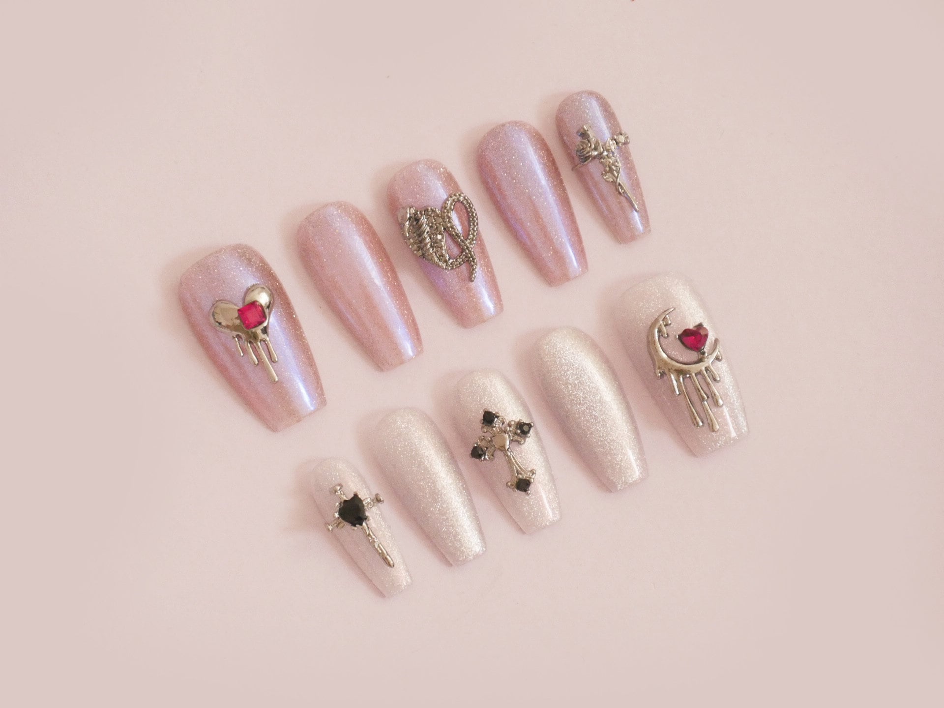 Black Zircon Heart Cross Snake Nail Decals/ Halloween Bloody Spooky Darkness 3D Punk Nails Jewelry Charms