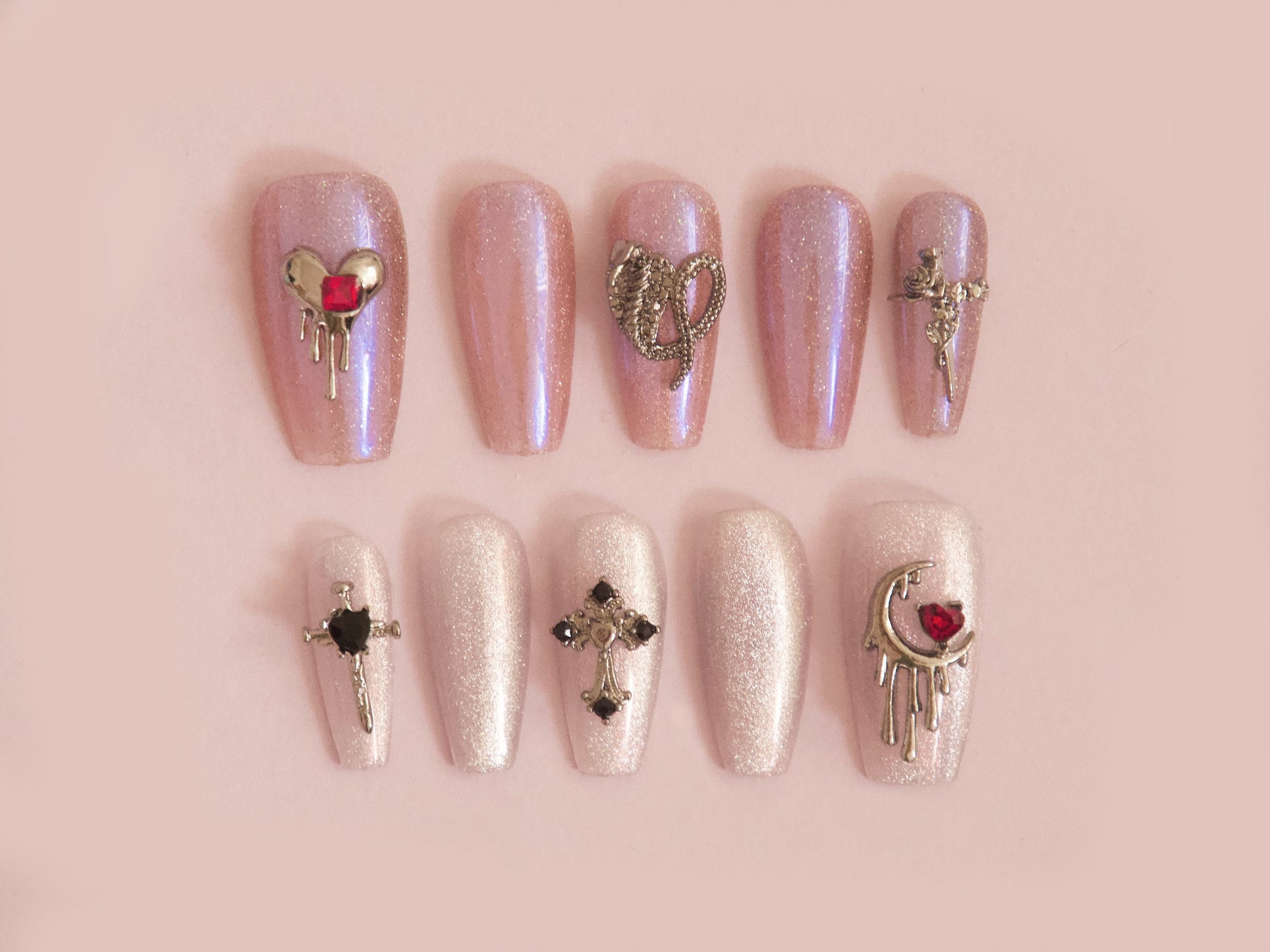 Black Zircon Heart Cross Snake Nail Decals/ Halloween Bloody Spooky Darkness 3D Punk Nails Jewelry Charms