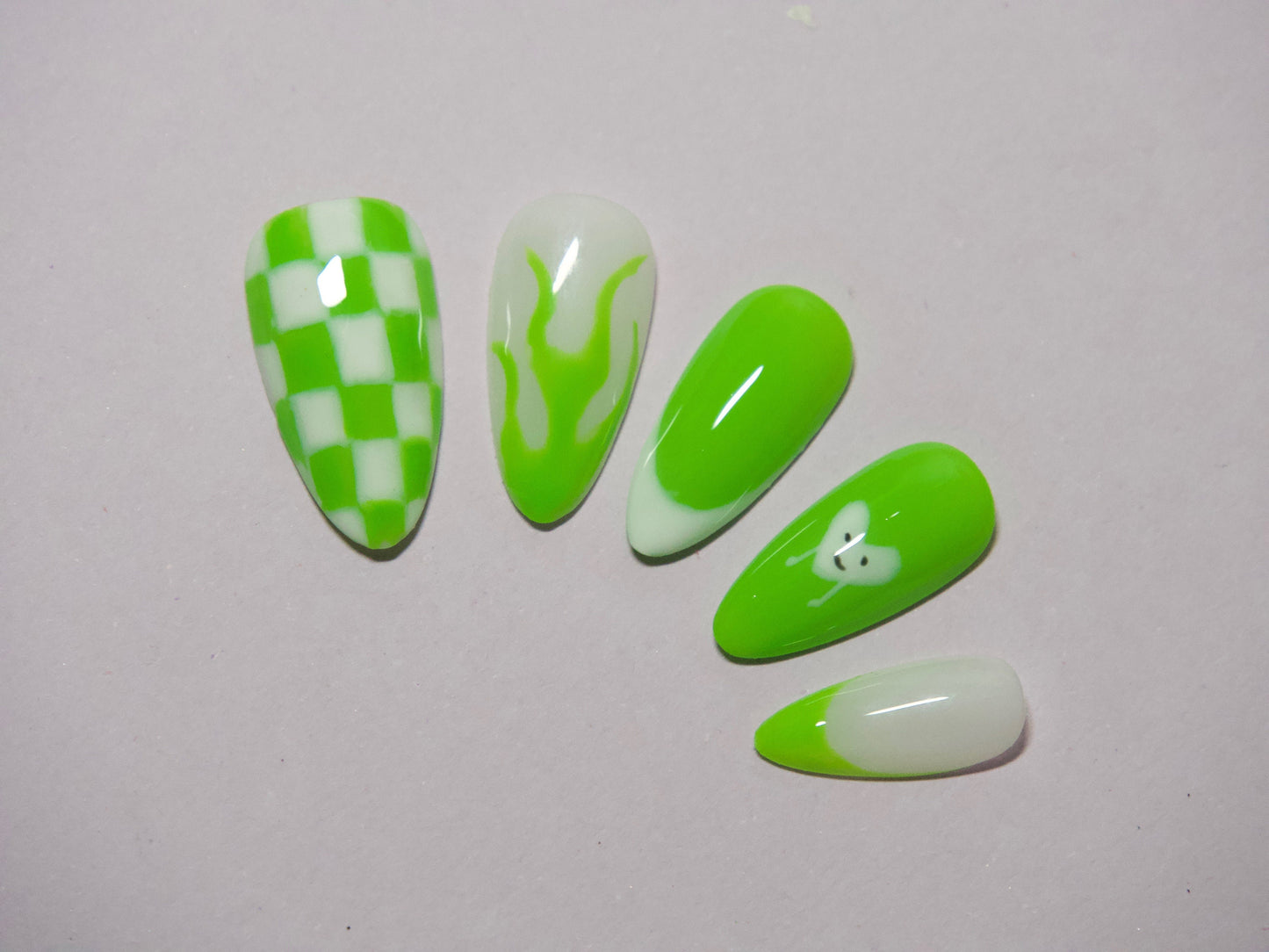 Bright Green Kawaii Y2k Nails Customized Press on Nail
