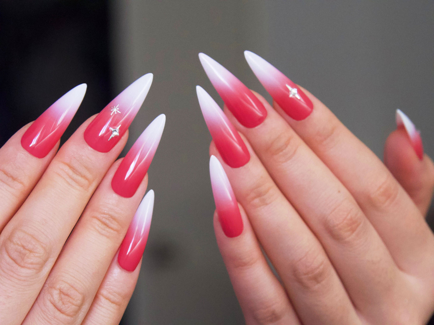 Rose Pink White Tip Ombre Gradient Customized Press on Nail