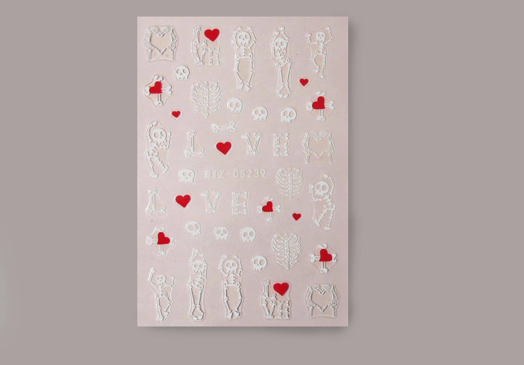 White Skull Bone & Heart Nail Sticker/ Skeleton Love Red Hearts Bones Skulls Nail Art Stickers/ Halloween Horror Party nail decals