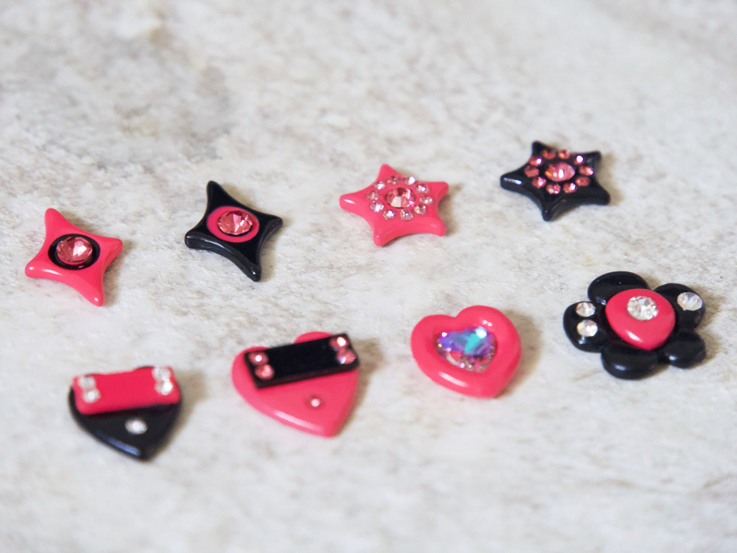 2pcs BlackPink Metallic y2k Star Heart Nail Decals/ Punk Large size Four pointed Stars with Rhinestones Nail Charms Kawaii Manicure