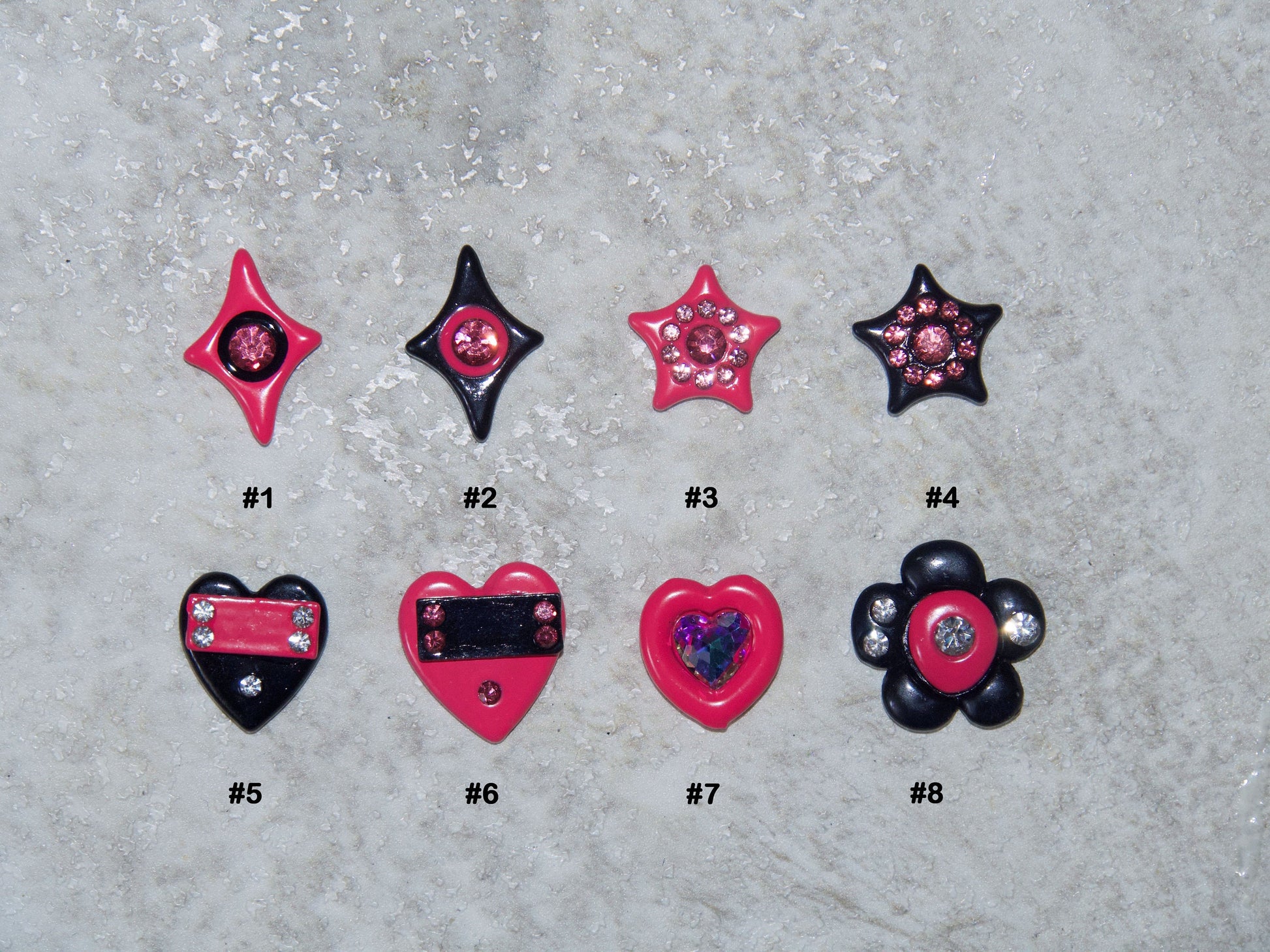 2pcs BlackPink Metallic y2k Star Heart Nail Decals/ Punk Large size Four pointed Stars with Rhinestones Nail Charms Kawaii Manicure