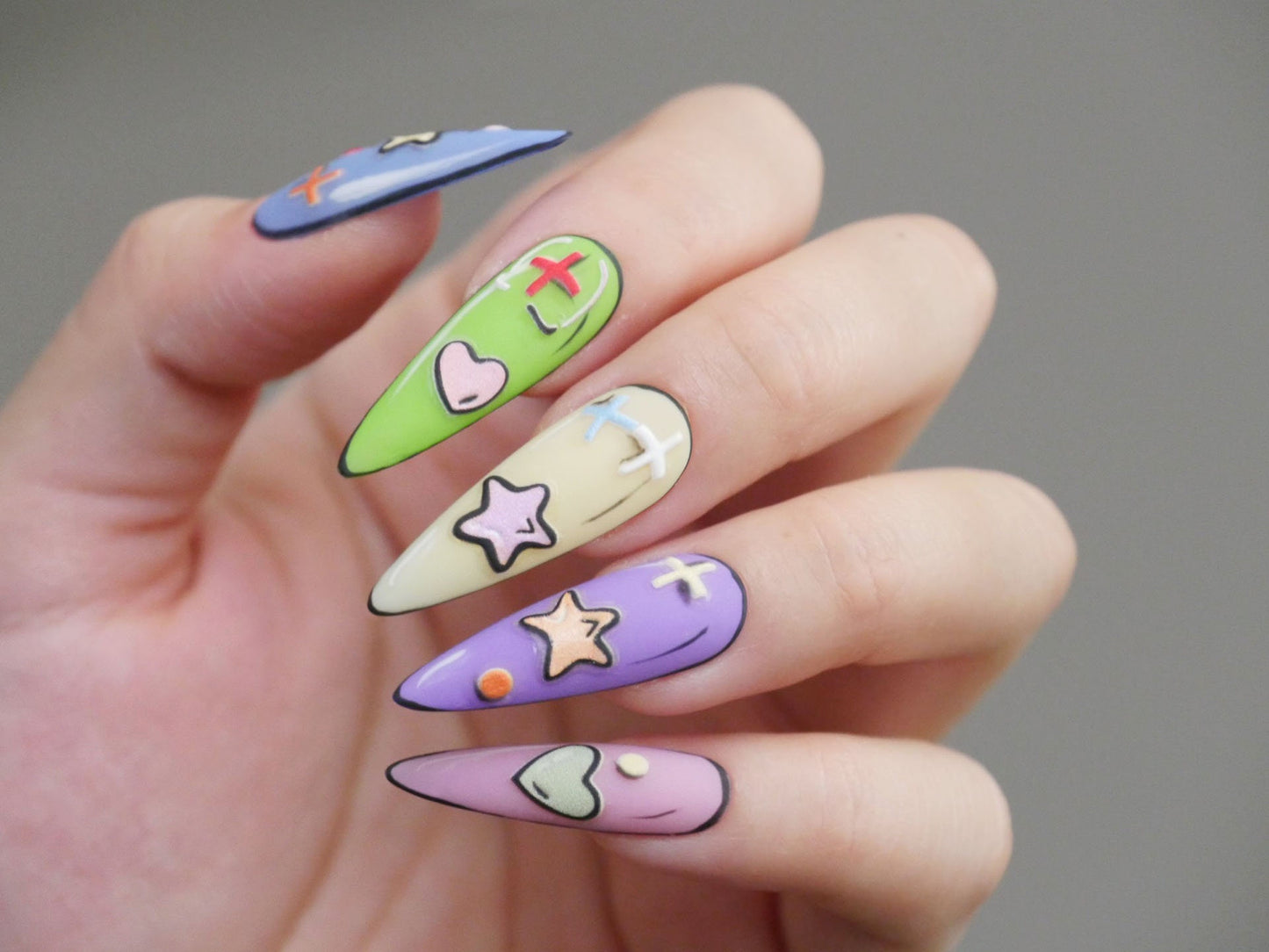 Comic Book Cartoon Nail Trendy Star Heart Stickers/ The Viral Pop Art Manicure Stars Stickers / Vivid peel off sticker for Manicure Pedicure