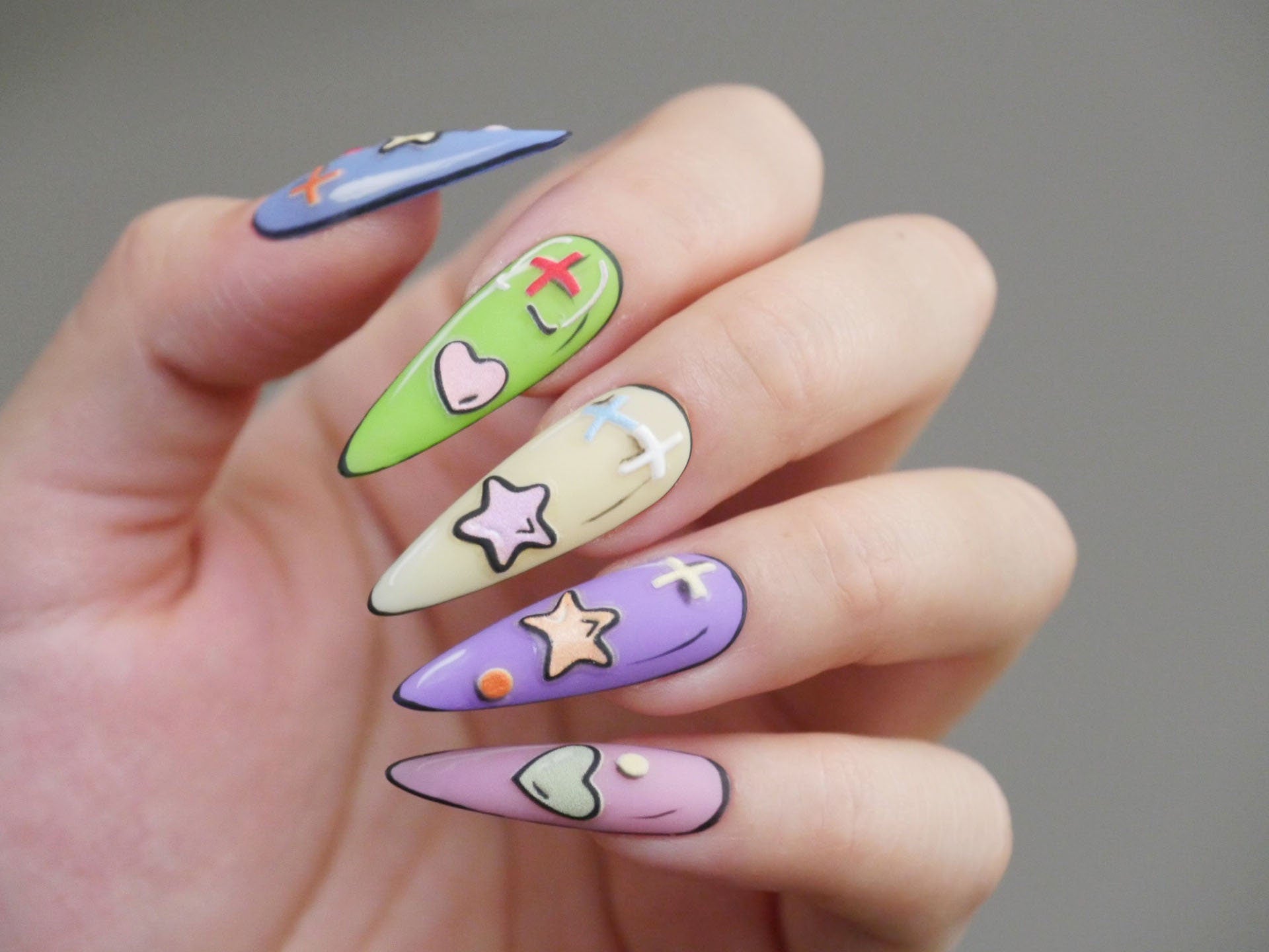 Comic Book Cartoon Nail Trendy Star Heart Stickers/ The Viral Pop Art Manicure Stars Stickers / Vivid peel off sticker for Manicure Pedicure