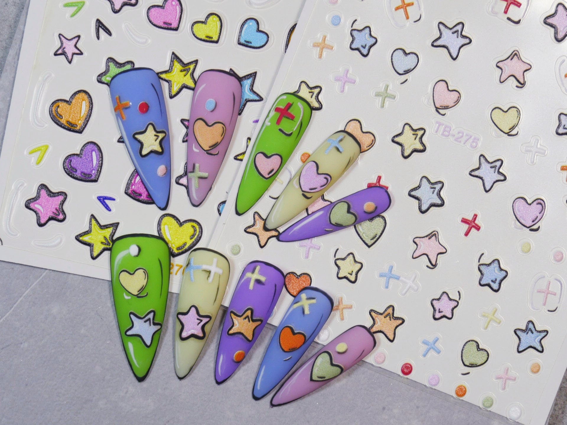 Comic Book Cartoon Nail Trendy Star Heart Stickers/ The Viral Pop Art Manicure Stars Stickers / Vivid peel off sticker for Manicure Pedicure