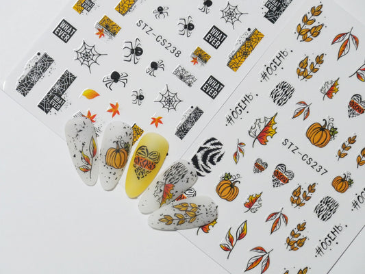 Winter Fall Halloween Spooky Nail Sticker/ Horror Night Spider Pumpkin Nail Art Stickers/ Pumpkin patch, Leaf, Spiderweb nail decals