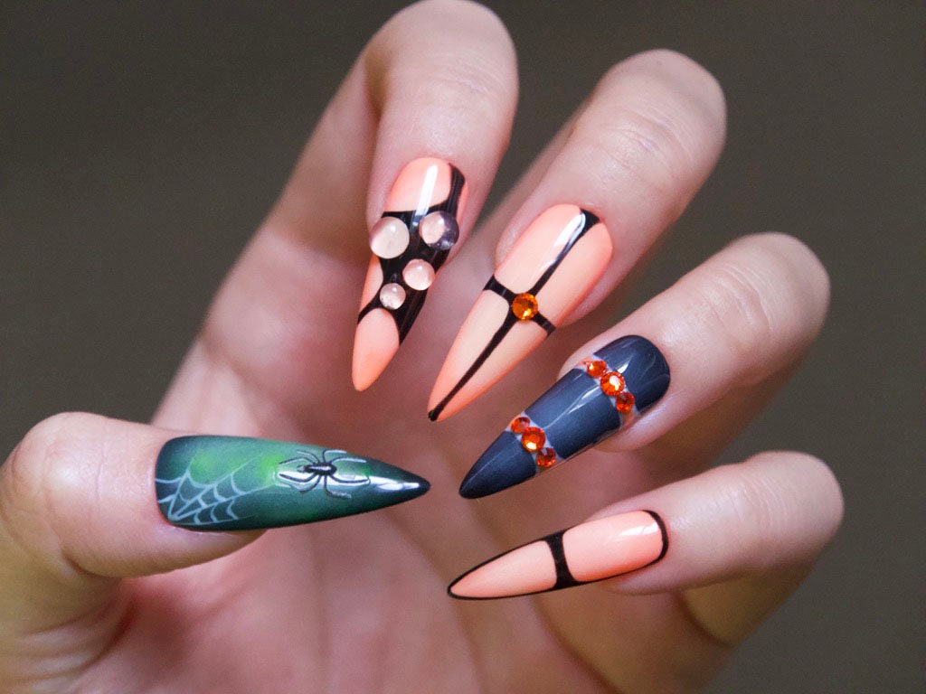 Grotesque Gas Chamber Halloween Hand Painted Geometrical Customized Press on Nails- Made in USA