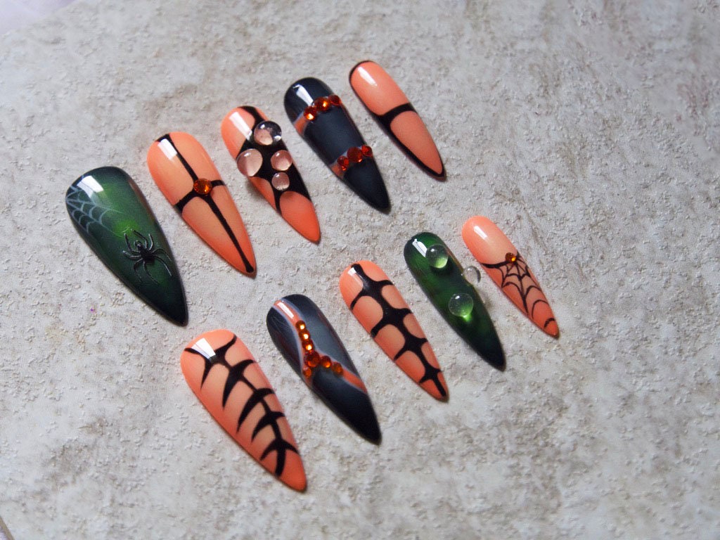 Grotesque Gas Chamber Halloween Hand Painted Geometrical Customized Press on Nails- Made in USA