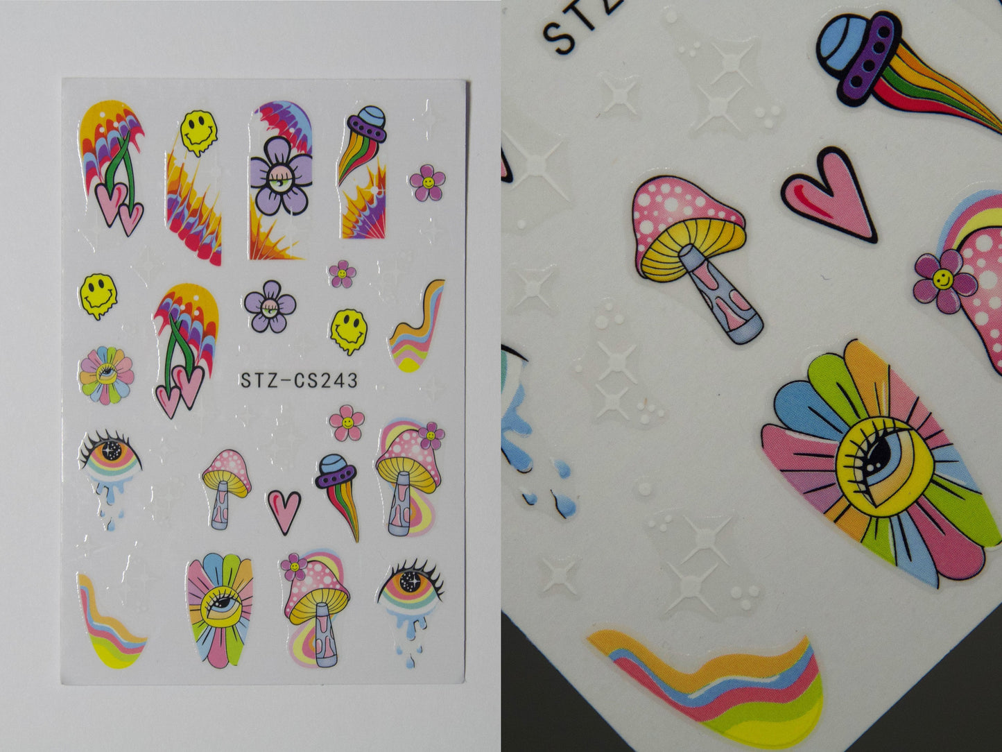 Mushroom Evil Eye Spiritual Nail Sticker/ Rainbow Floral Melted Face Vivid Peel off Nail Art Stickers/ Hallucinogenic Mushrooms Manicure