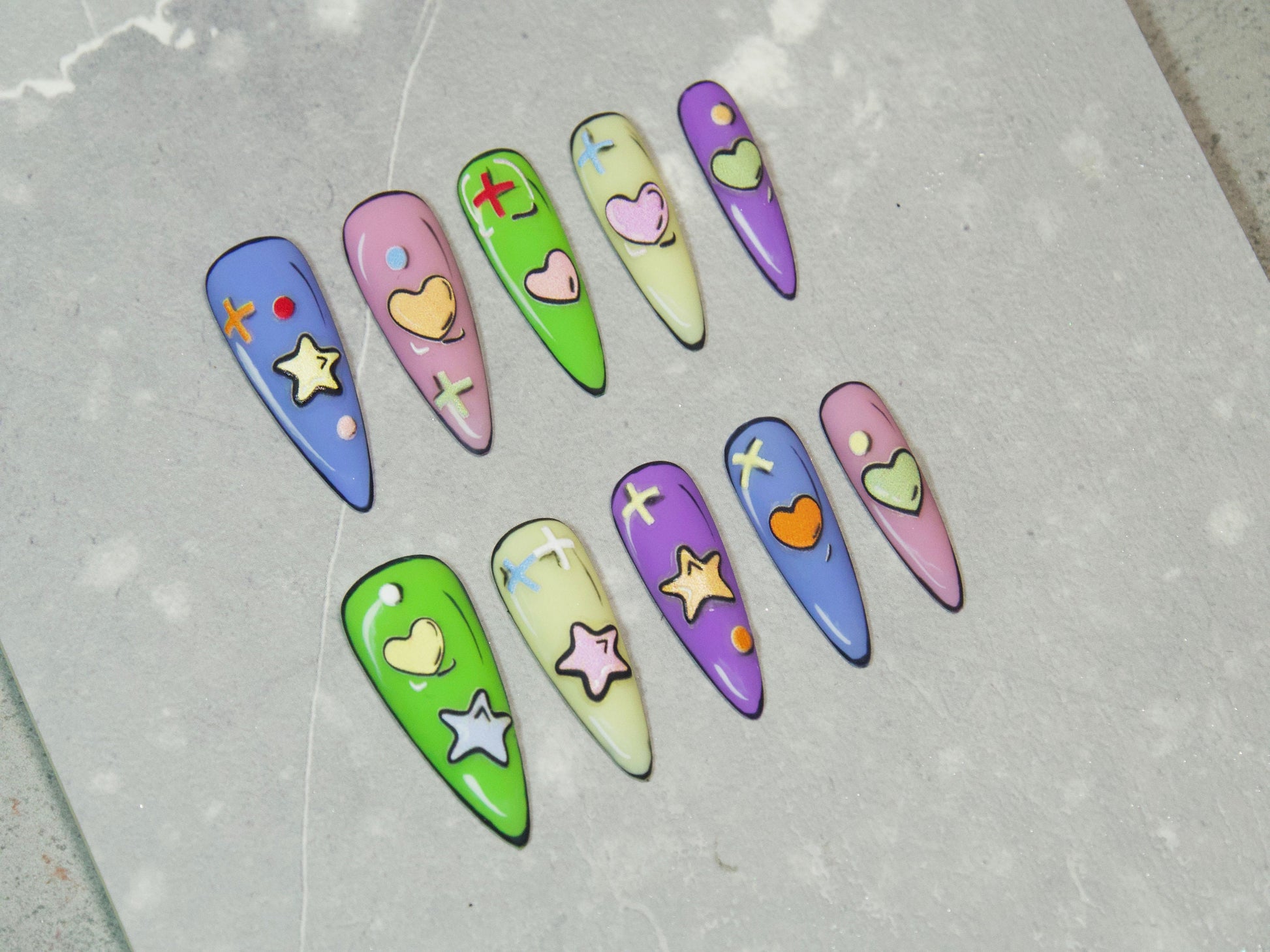 Comic Book Cartoon Nail Trendy Star Heart Stickers/ The Viral Pop Art Manicure Stars Stickers / Vivid peel off sticker for Manicure Pedicure