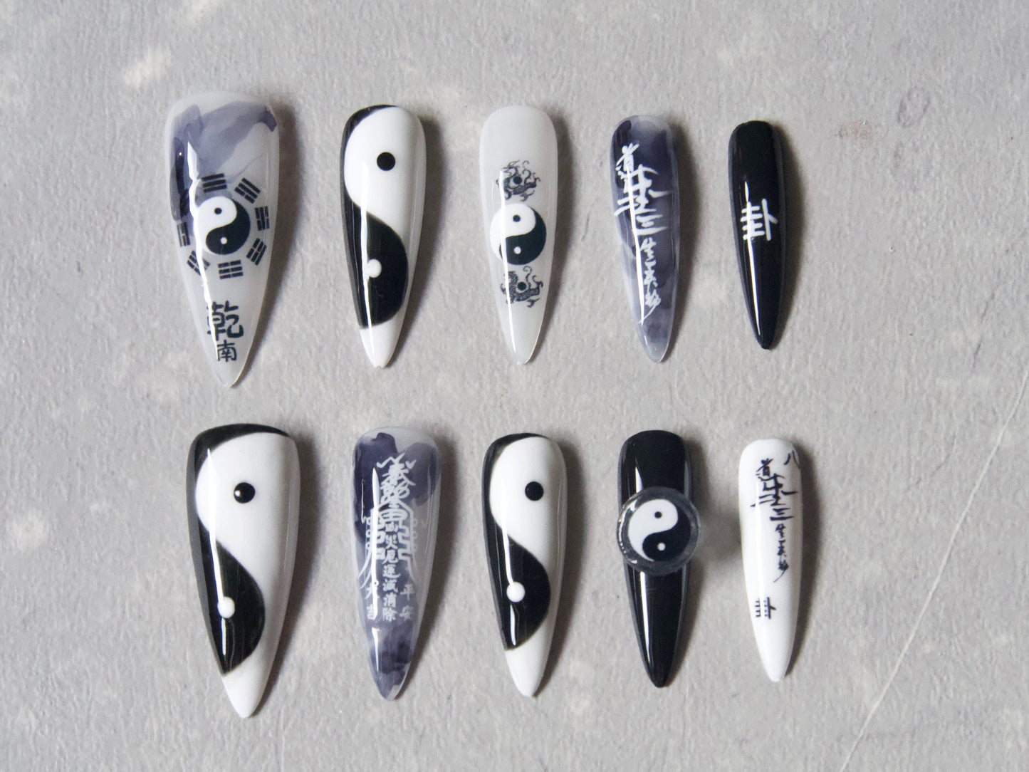 Yin Yang Eight Trigrams Energy Nail Sticker/ Chinese Calligraphy Duality and Balance Symbolize Natural Phenomena Peel off Manicure Decal