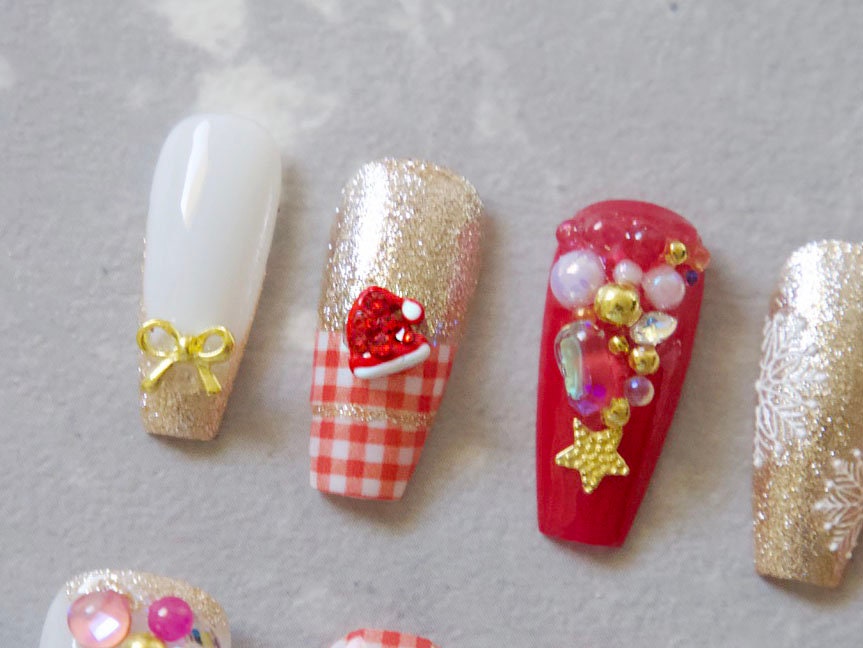 9 pcs 3D Christmas Red Decal/ Rhinestone Nail decoration