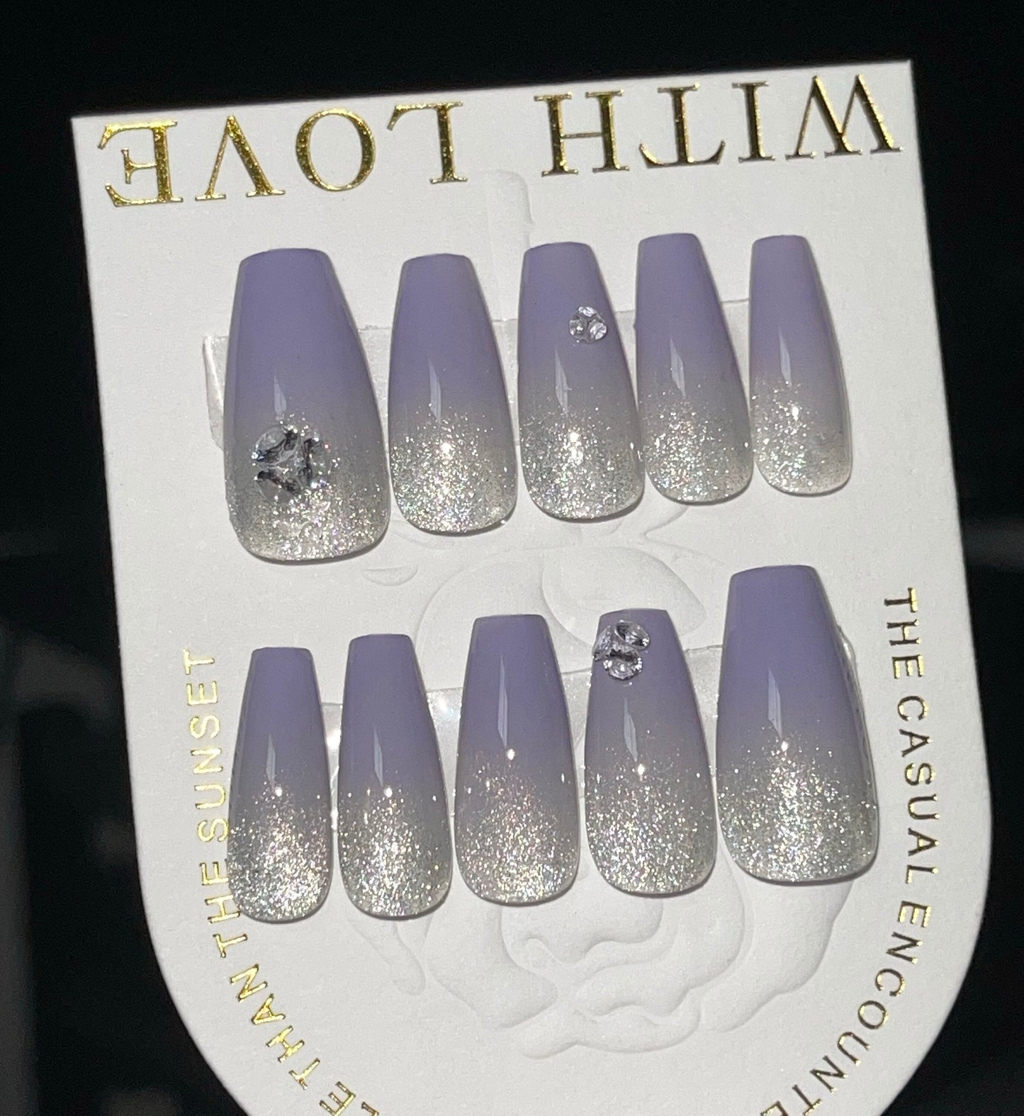 Taro Ube Ombre Tip with Icy Glare Cat Eye Effect Handmade Customized Press on Nails