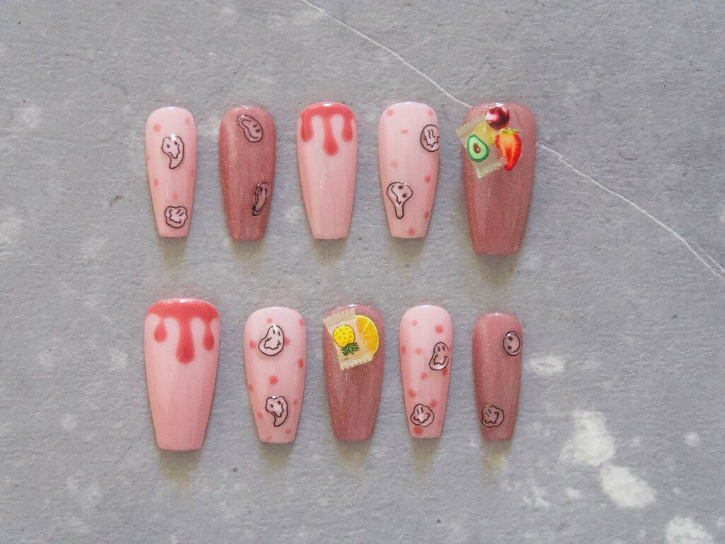Sweetness Kawaii Juicy Fruit Candy Emoji Nails Customized Press on Nail