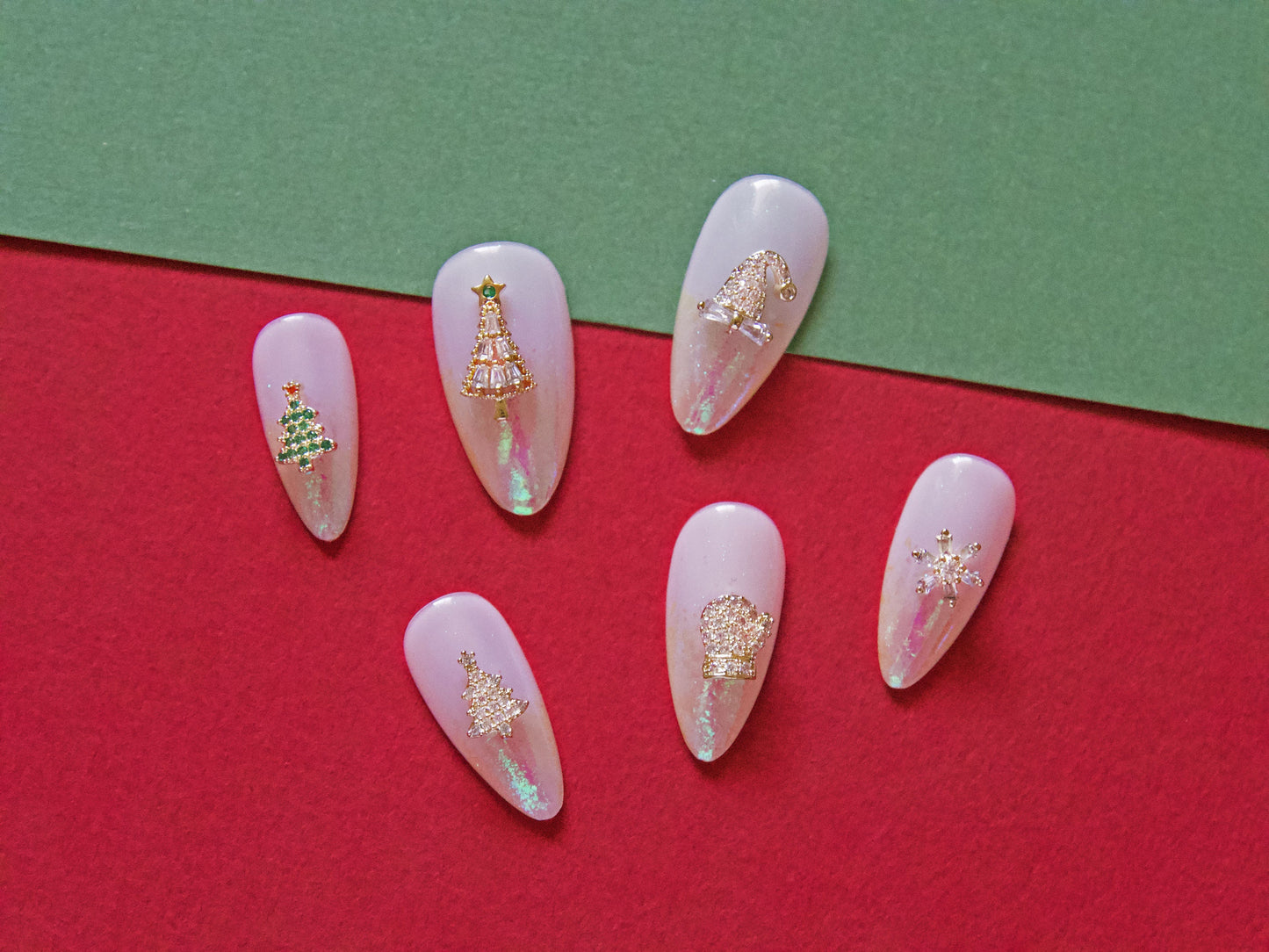 14k Gold Plated Christmas Tree Nail Decal/ Merry Christmas Festive Delight Zircon Nails Ornaments Jewelry/ Glove Snow Hat Trees Manicure