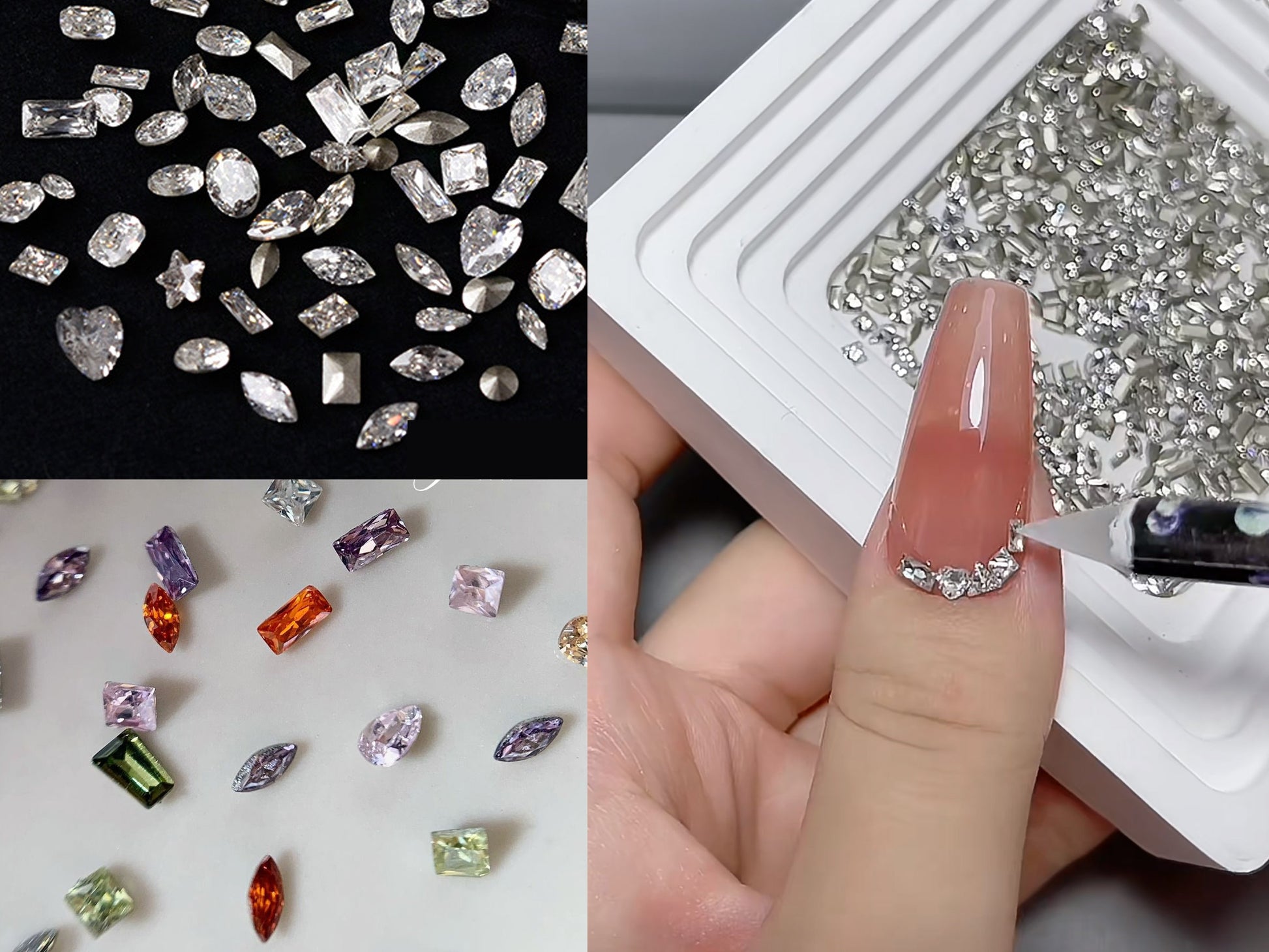 50pcs Mini Zircon Gemstones Nail Decal/ Blingbling Clear& Colorful Zircons Nails Jewelry Ornaments/ Versatile Elegant Manicure Studs