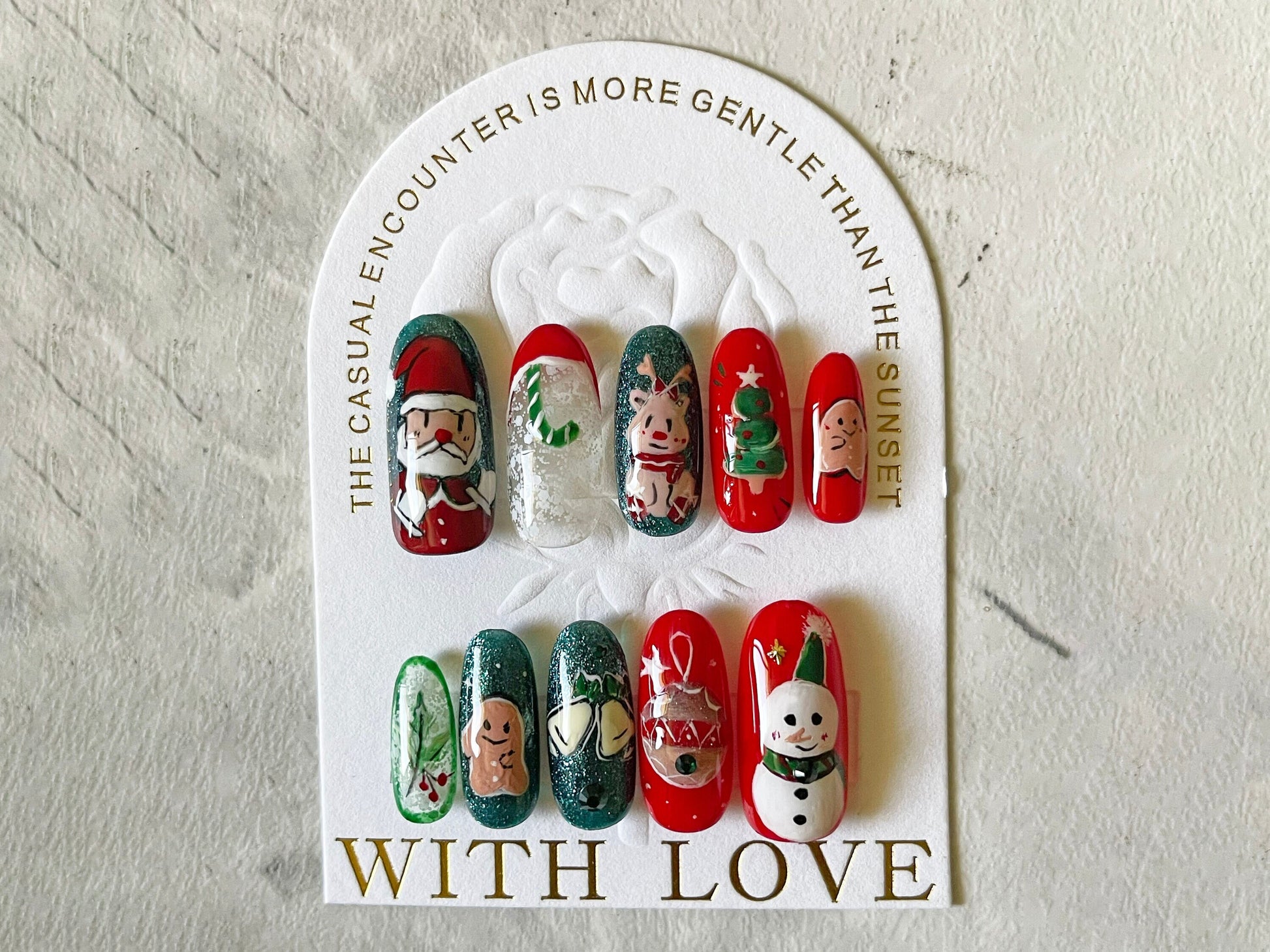 Hand Painted Christmas Theme Santa Winter Nails Customized Press on Nail Gift for her
