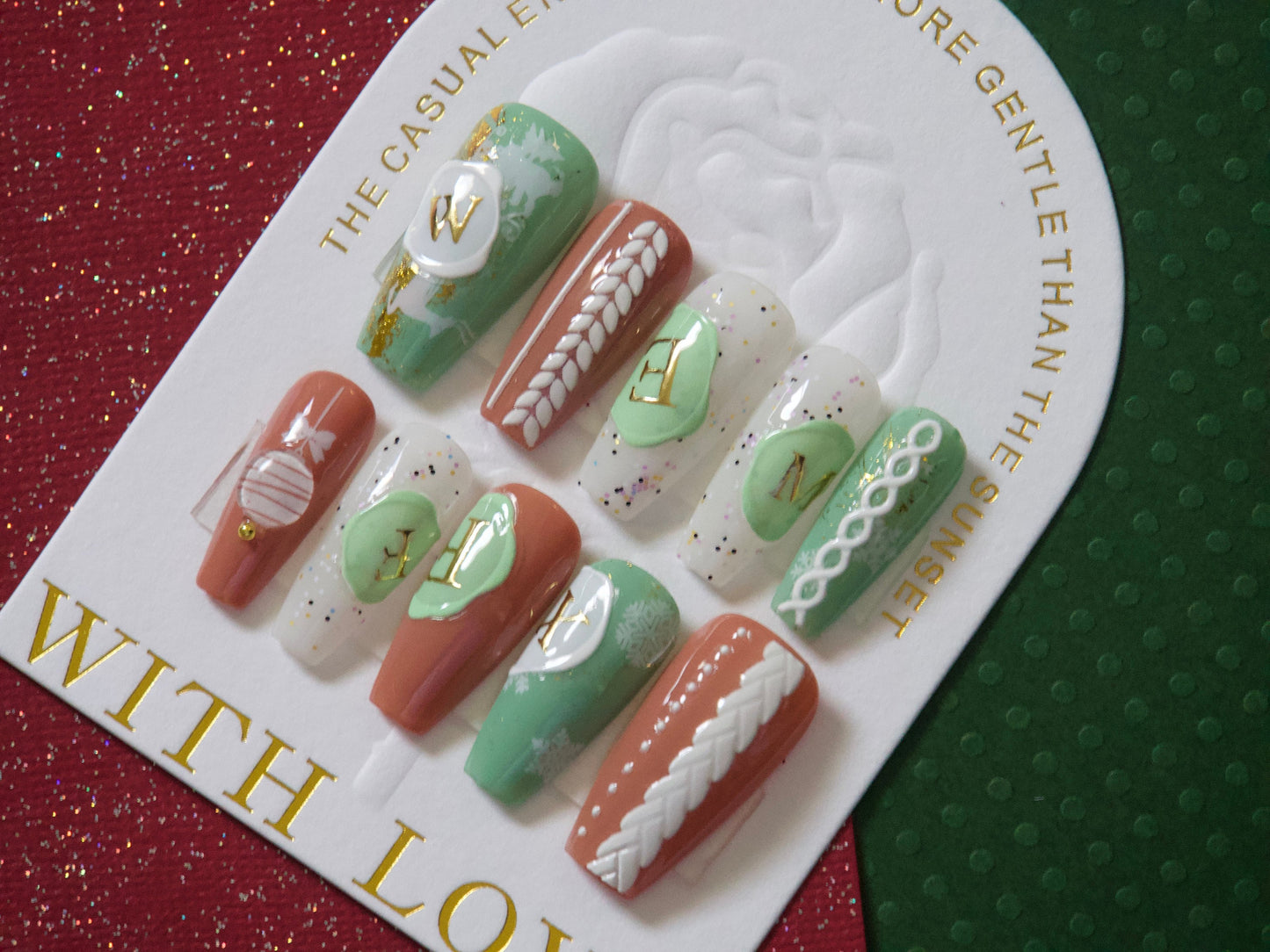 Stamping Seal Knit Stripe Christmas Winter Nails Customized Press on Nail Gift for her