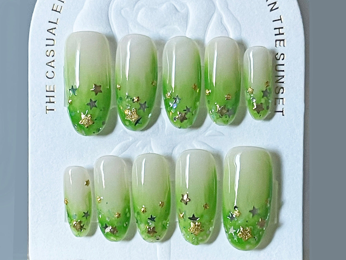 Refreshing Green Christmas Holiday Stars Handmade Customized Press on Nails