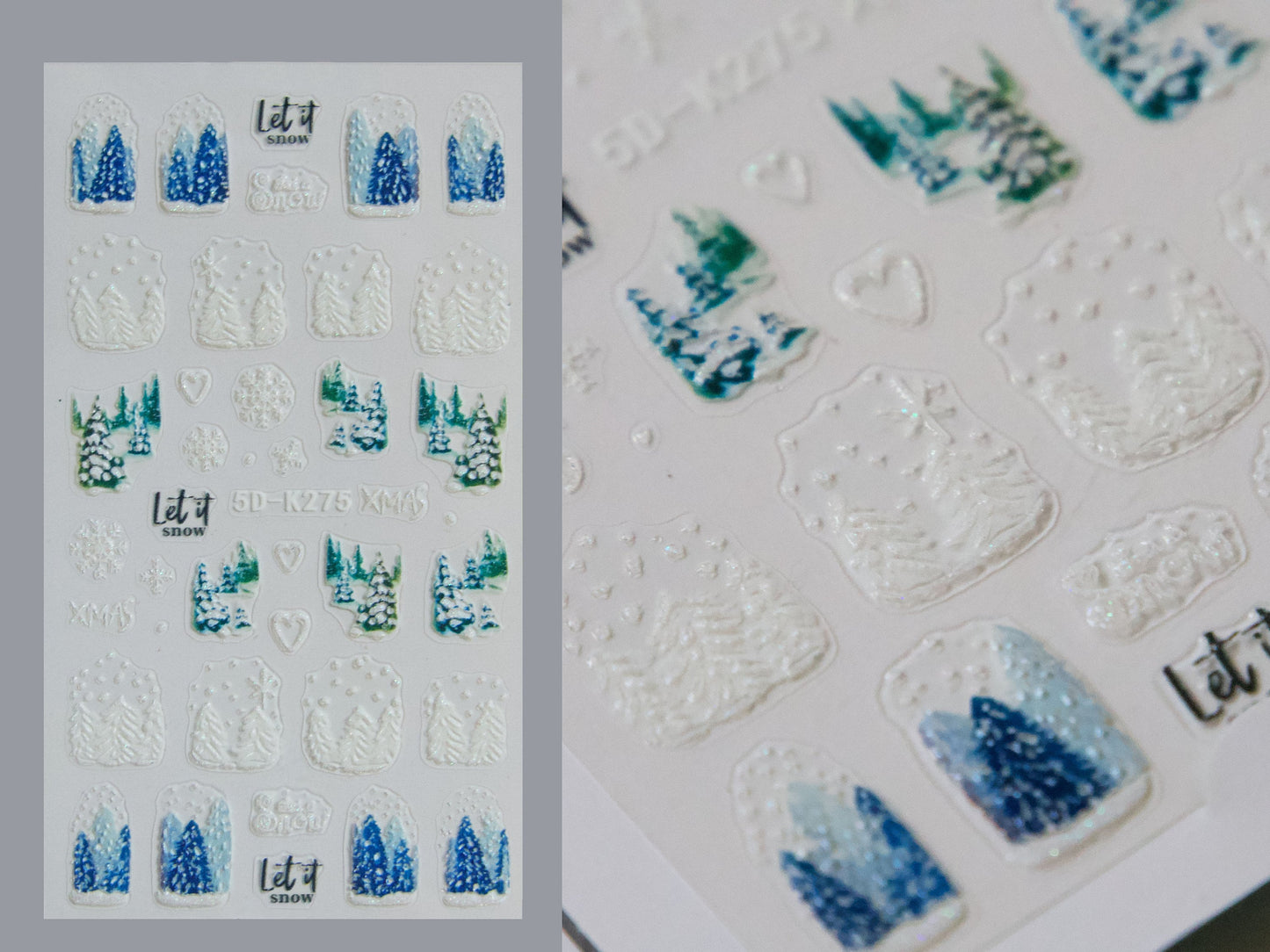 Shiny Glittery Winter Holiday Nail Art Stickers Decals/ Christmas 3D Textured Snow-Covered Cottages Sticker/ Wonderland New Year nail Decals