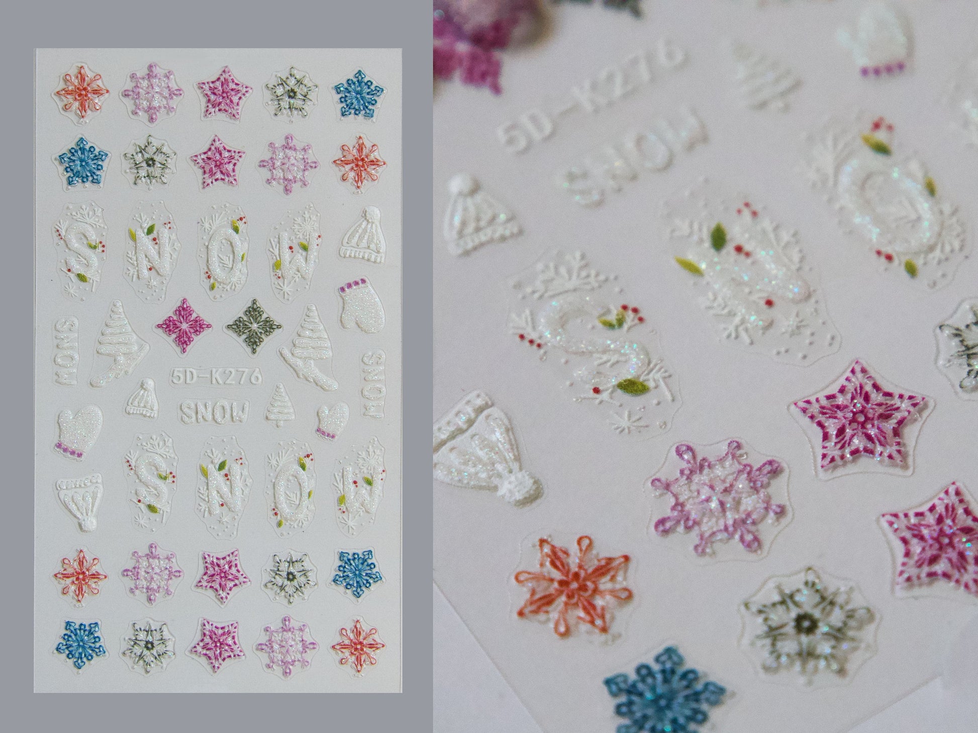Shiny Glittery Winter Holiday Nail Art Stickers Decals/ Christmas 3D Textured Snow-Covered Cottages Sticker/ Wonderland New Year nail Decals