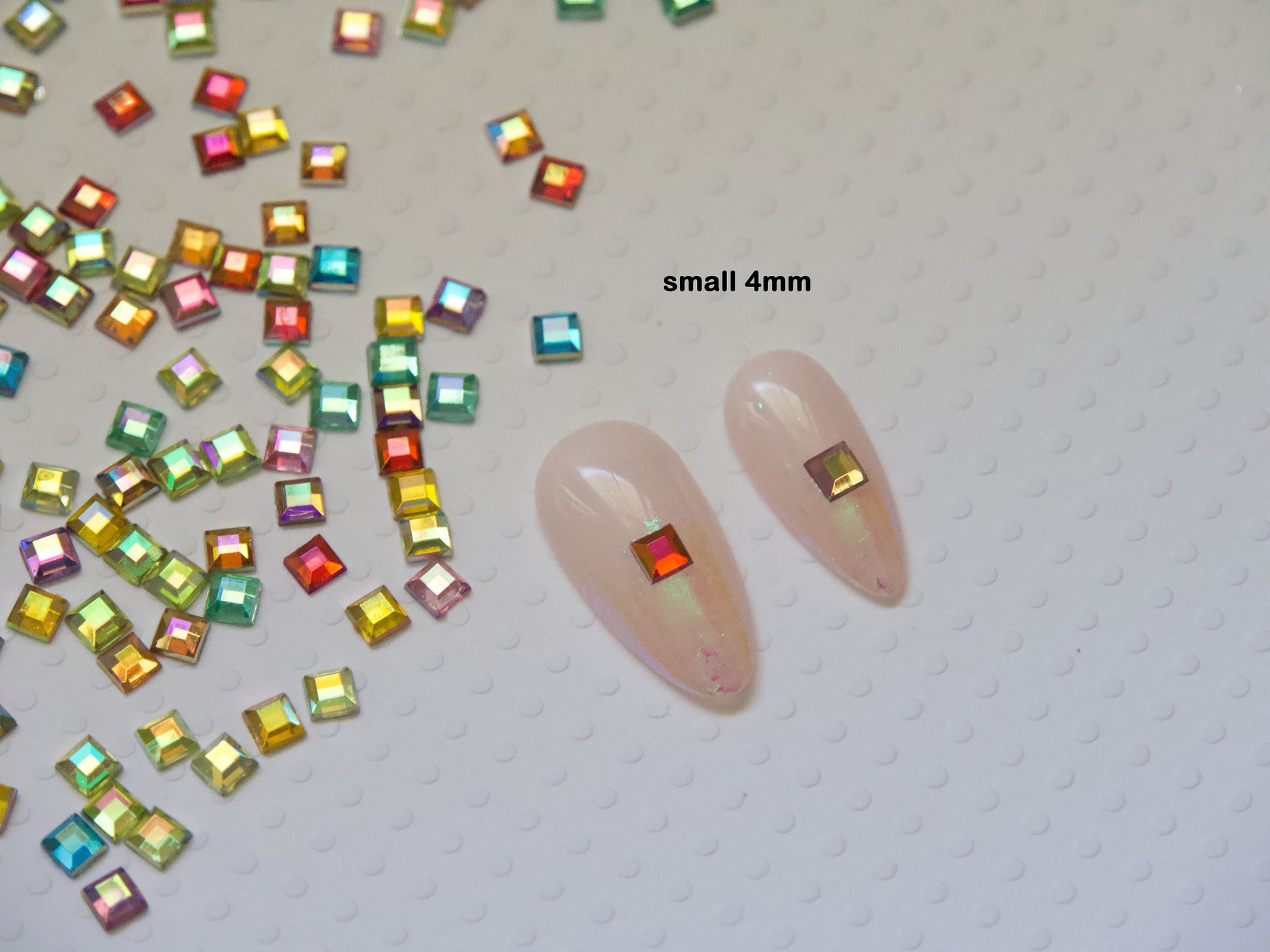 50pcs Square Ice Nail Rhinestones/ 4mm 6mm Mixed Color Acrylic Nail Decals/ Flatback Nail Gems for Nails Resin Handmade Crafts Supply