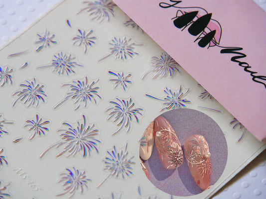 Gilding Iridescent Pinkish Firework Nail Sticker/ Pink Iridescence 3D Embossed Stickers Trendy Vivid Firework Frenzy Flickering Flames Nails