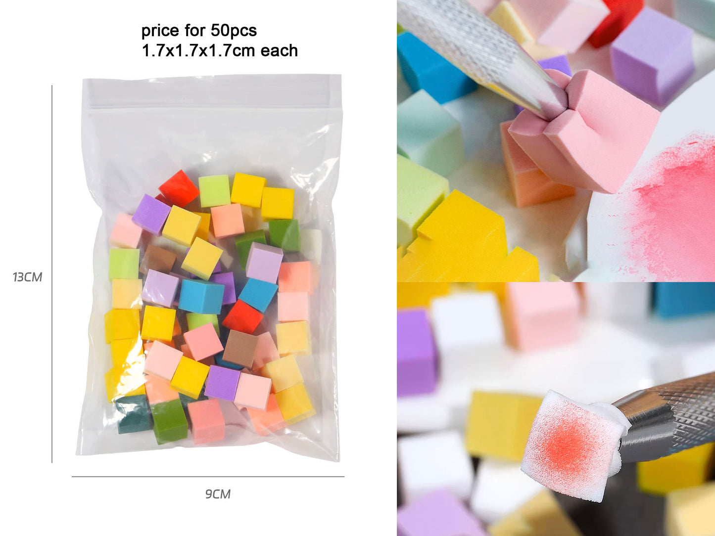 50pcs Tofu Puffs Sponges and Picker for Ombre Gradient Nail Art/ Color Ombré Shade Latex Free Sponge Blocks & Tongs Trendy Nails Tool