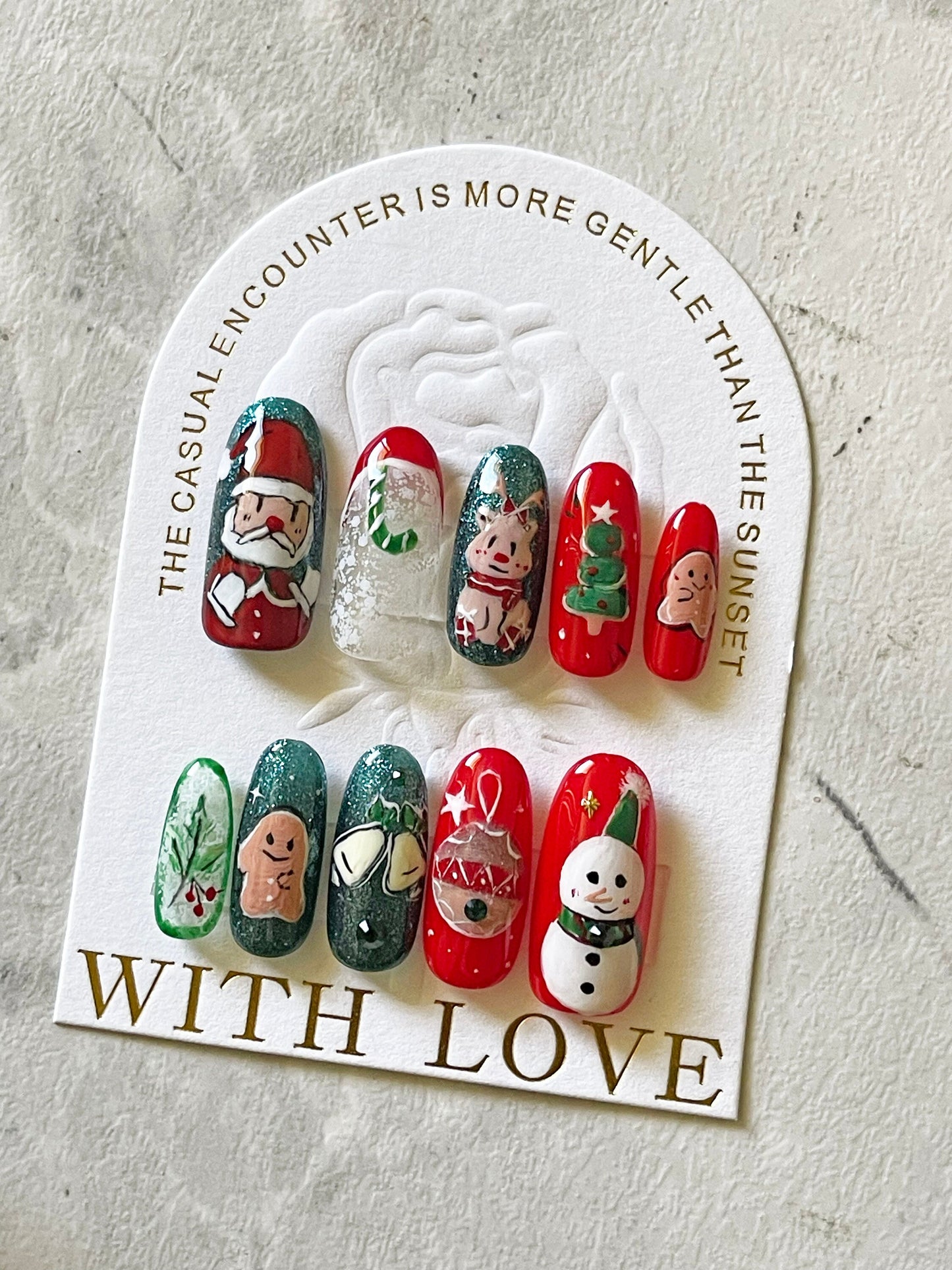 Hand Painted Christmas Theme Santa Winter Nails Customized Press on Nail Gift for her
