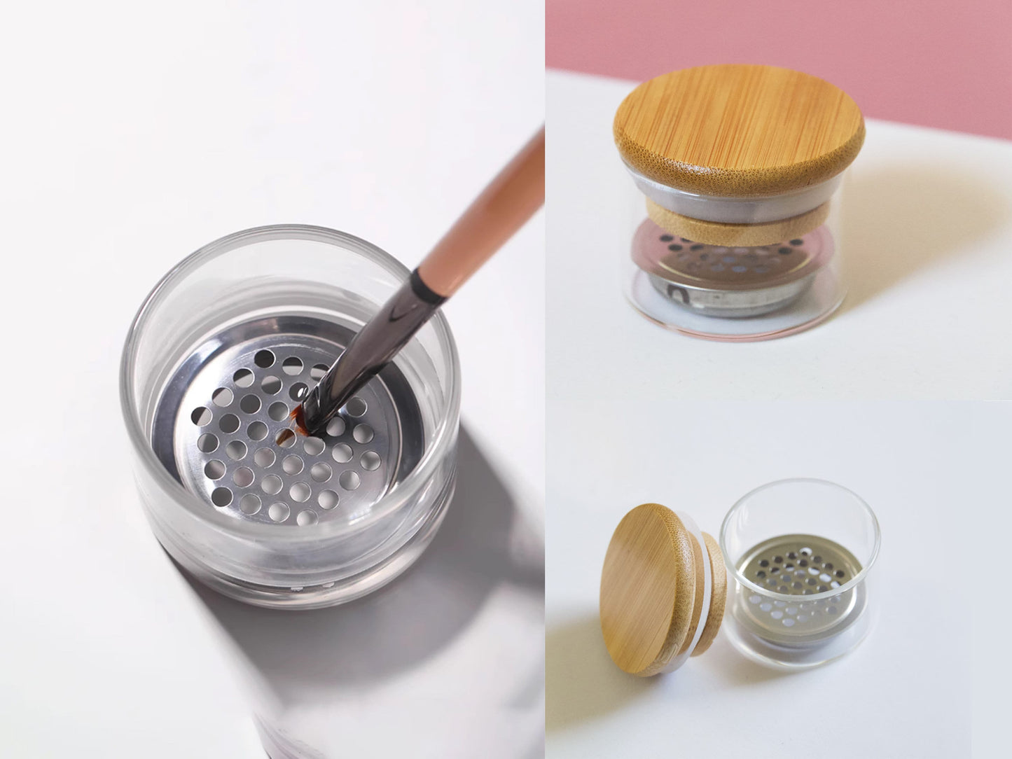 Steel Strainer Brush Cleansing Glass Cup / Nail Brushes Washing Bowl Wood Lid/ Wash off Glitters, Powders, or Gel Remnants Manicure Tool