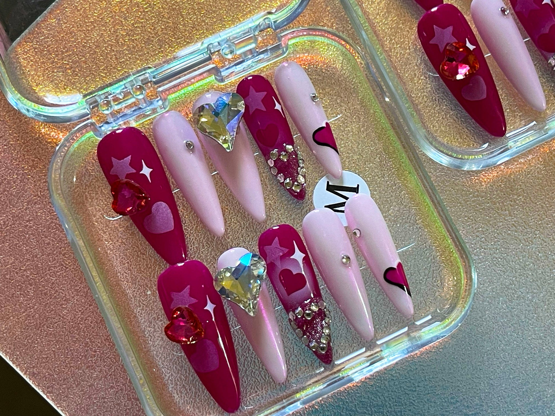 Valentine's Day Pink Nails Handmade Customized Ready To Wear Love Heart Press on Nail