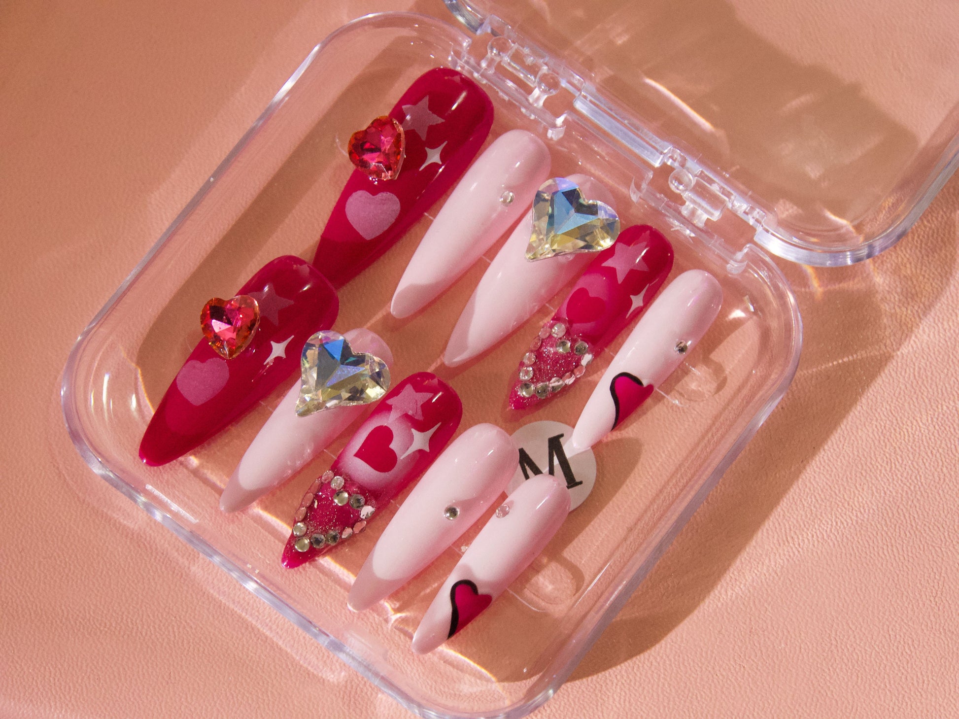 Valentine's Day Pink Nails Handmade Customized Ready To Wear Love Heart Press on Nail