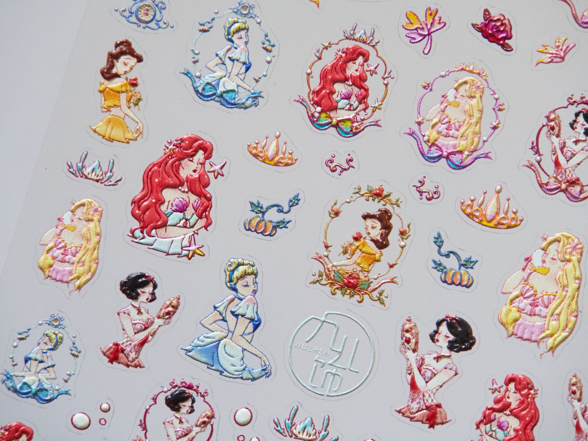 Disney Princess Nail Sticker Ariel Cinderella Snow White Sleeping Beauty Aurora Belle Cartoon Nail Stickers/ Fairy Tale Enchanted Kingdom