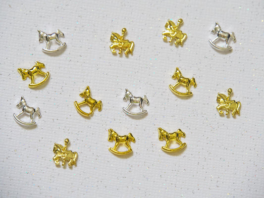 5 pcs wooden horse nail decoration/ silver gold horse merry-go-round Nail DIY nail deco