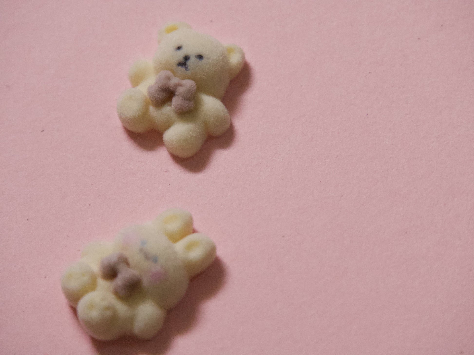 2pcs Cream White Cute Cartoon Velvet Bear & Rabbit Nail Decals/ Plush Velvet textured Teddy Bear Bunny 3D DIY Nail Accessories Charms